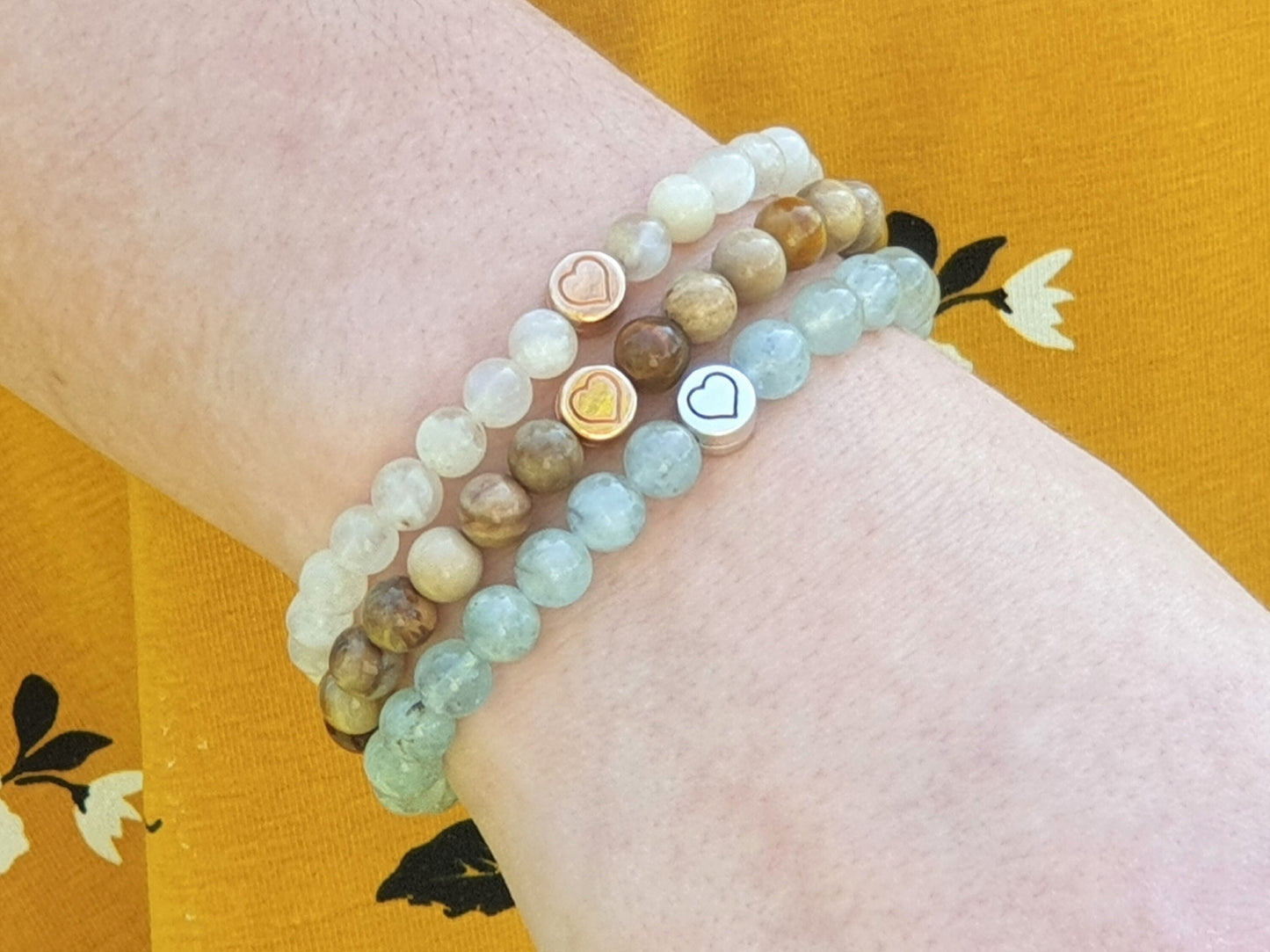 Armband Mondstein echter Naturstein mit Herz DQ - Silber Gold Roségold Gunmetal - spirituelles Armband - Geschenk Liebe Glück Freundin