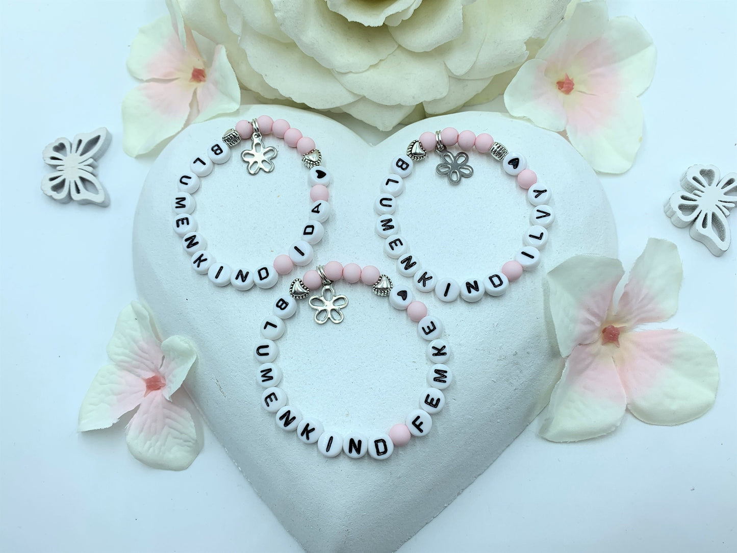Armband Ringmädchen Acryl Rosa - Geschenk Ringmädchen Ringkind Blumenmädchen Kerzenkind Kinder und Hochzeit viele Farben personalisierbar