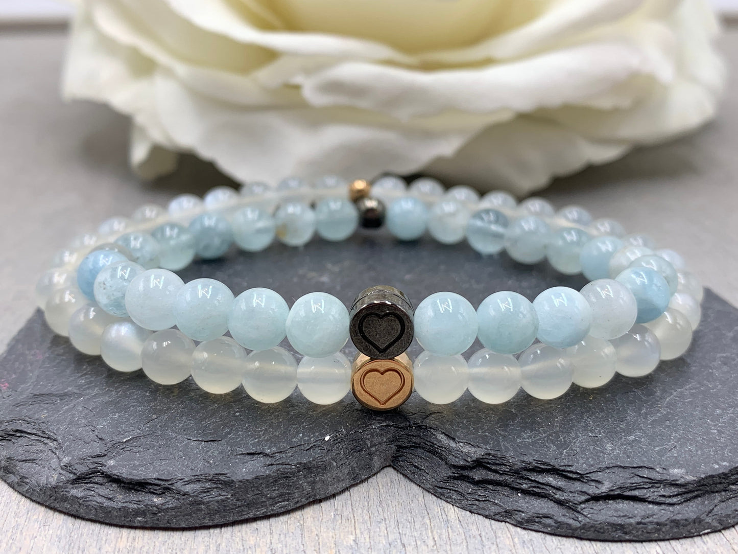Armband Mondstein echter Naturstein mit Herz DQ - Silber Gold Roségold Gunmetal - spirituelles Armband - Geschenk Liebe Glück Freundin