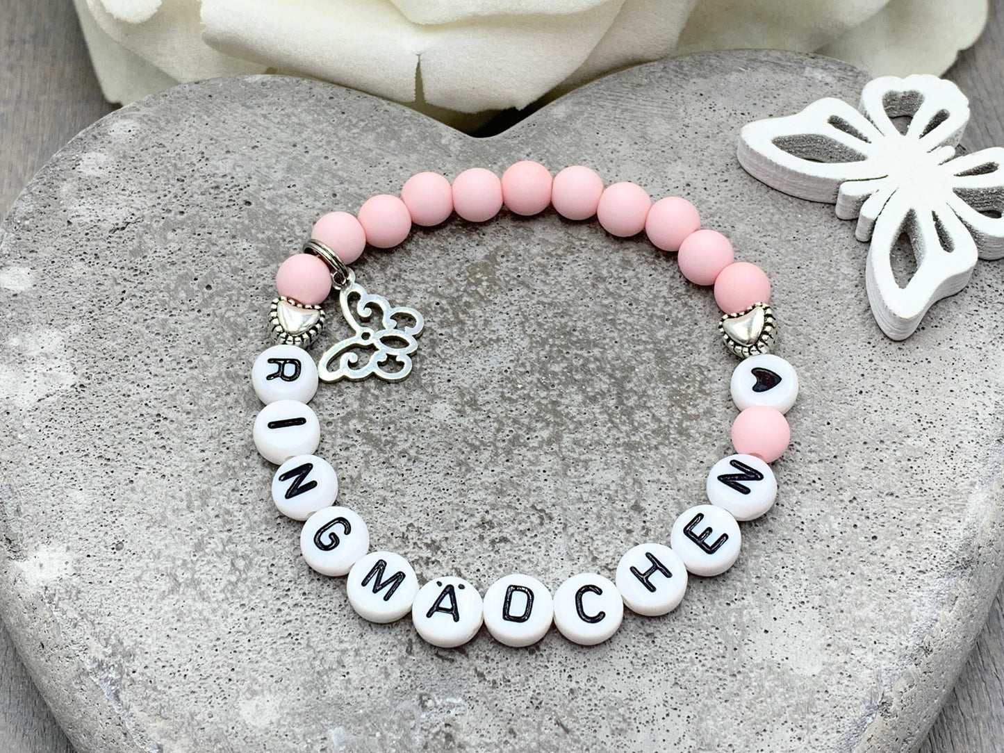 Armband Ringmädchen Acryl Rosa - Geschenk Ringmädchen Ringkind Blumenmädchen Kerzenkind Kinder und Hochzeit viele Farben personalisierbar