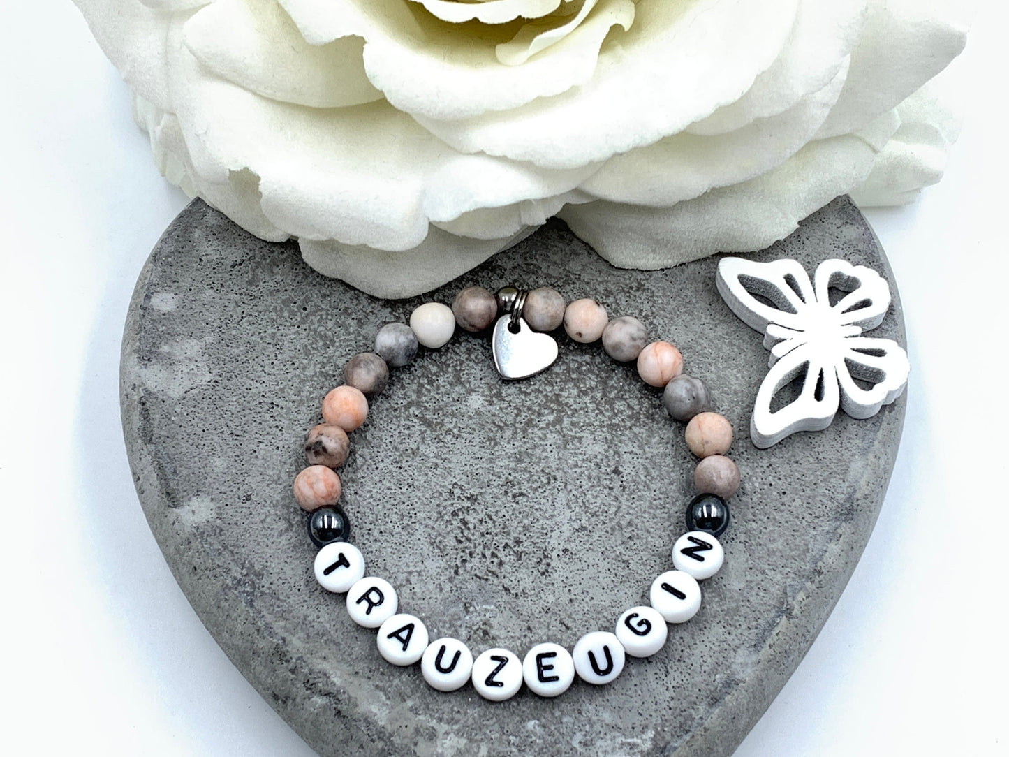 Armband Trauzeugin Zebra Jaspis echte Natursteine - Geschenk Brautjungfer Braut JGA Hochzeit heiraten - viele Edelsteine personalisierbar
