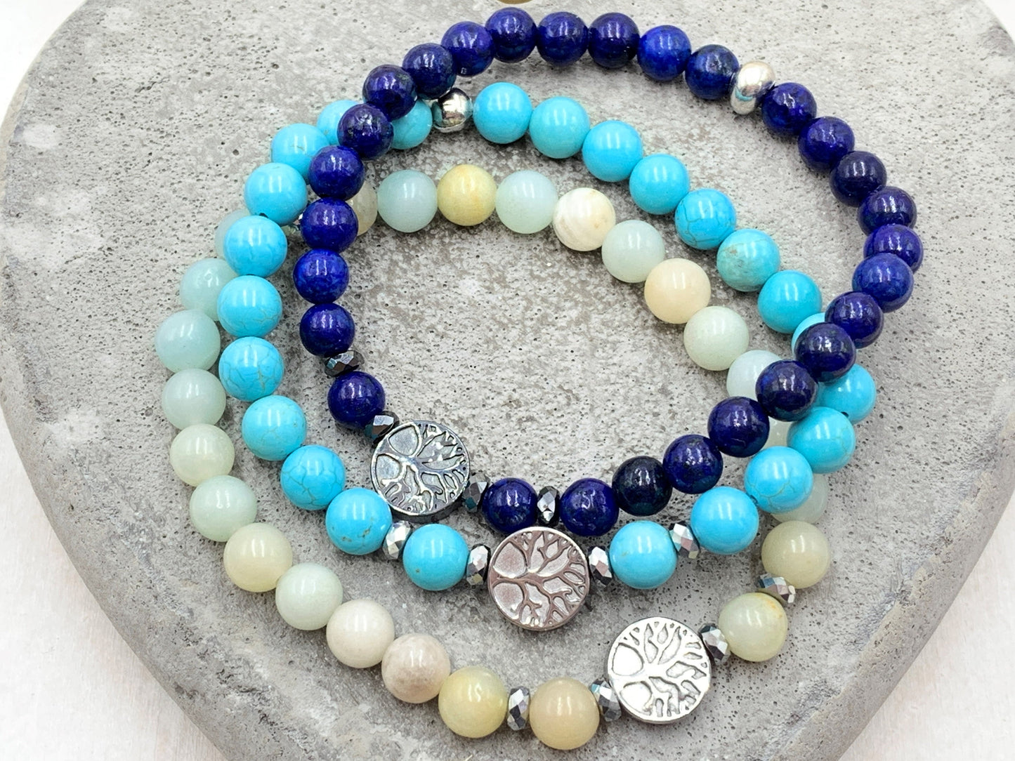 Armband Lebensbaum Türkis Hämatit - Geburtsstein Dezember - Perlen 6 mm - Rosenquarz Amazonit Granat uvm. - Geschenk Liebe Mama Geburtstag