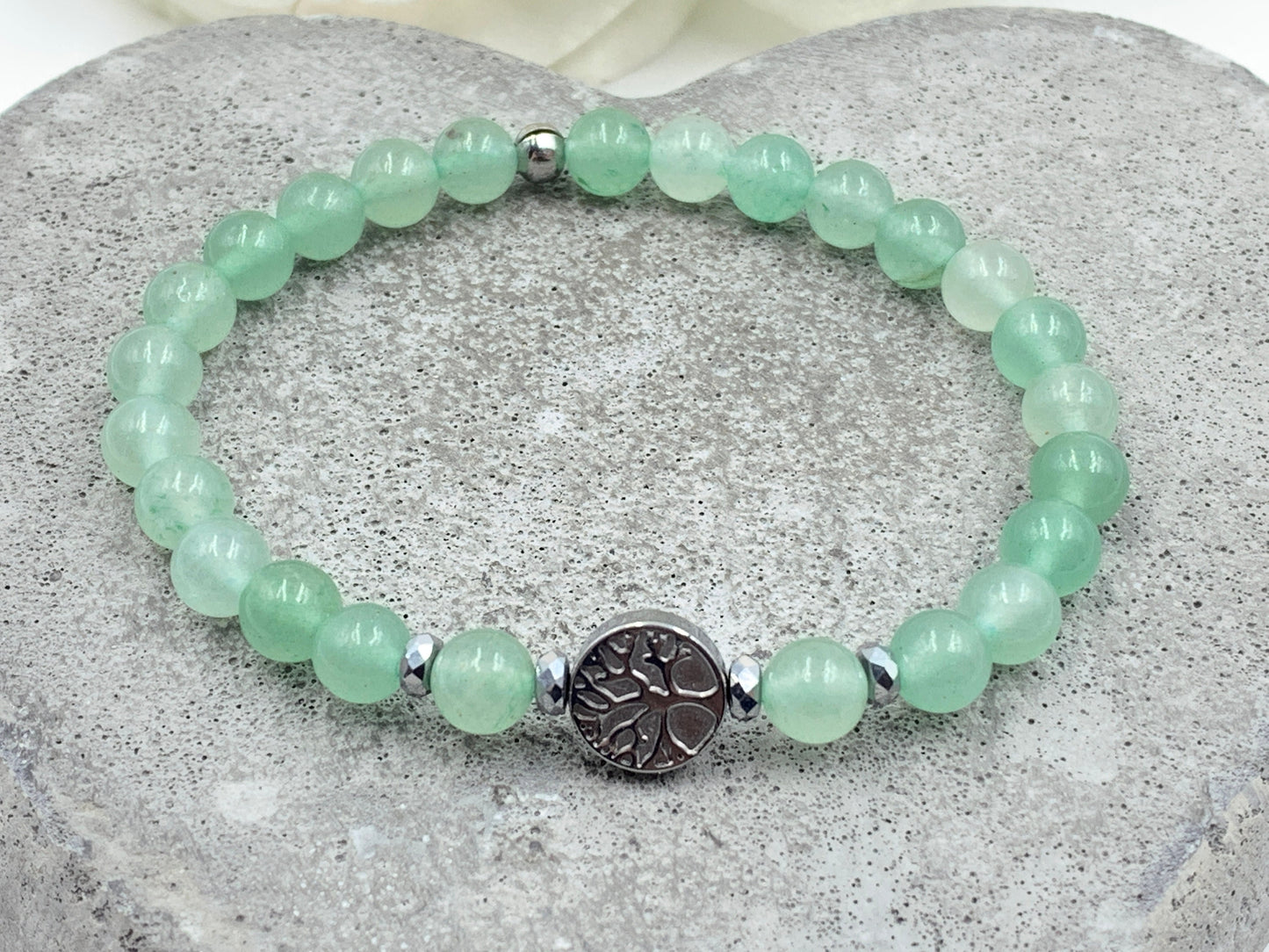 Perlenarmbaum Aventurin Lebensbaum Hämatit Dunkelsilber - Gunmetal Roségold Silber - spirituelles Armband Wachstum Ganzheit Erdung