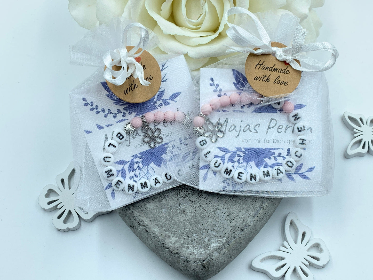 Armband Ringmädchen Acryl Rosa - Geschenk Ringmädchen Ringkind Blumenmädchen Kerzenkind Kinder und Hochzeit viele Farben personalisierbar