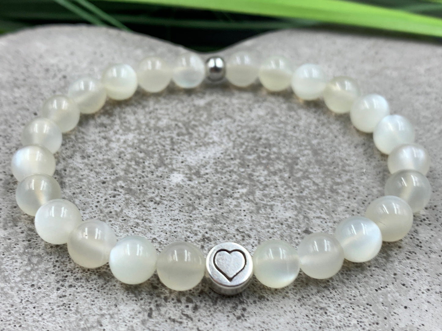 Armband Mondstein echter Naturstein mit Herz DQ - Silber Gold Roségold Gunmetal - spirituelles Armband - Geschenk Liebe Glück Freundin