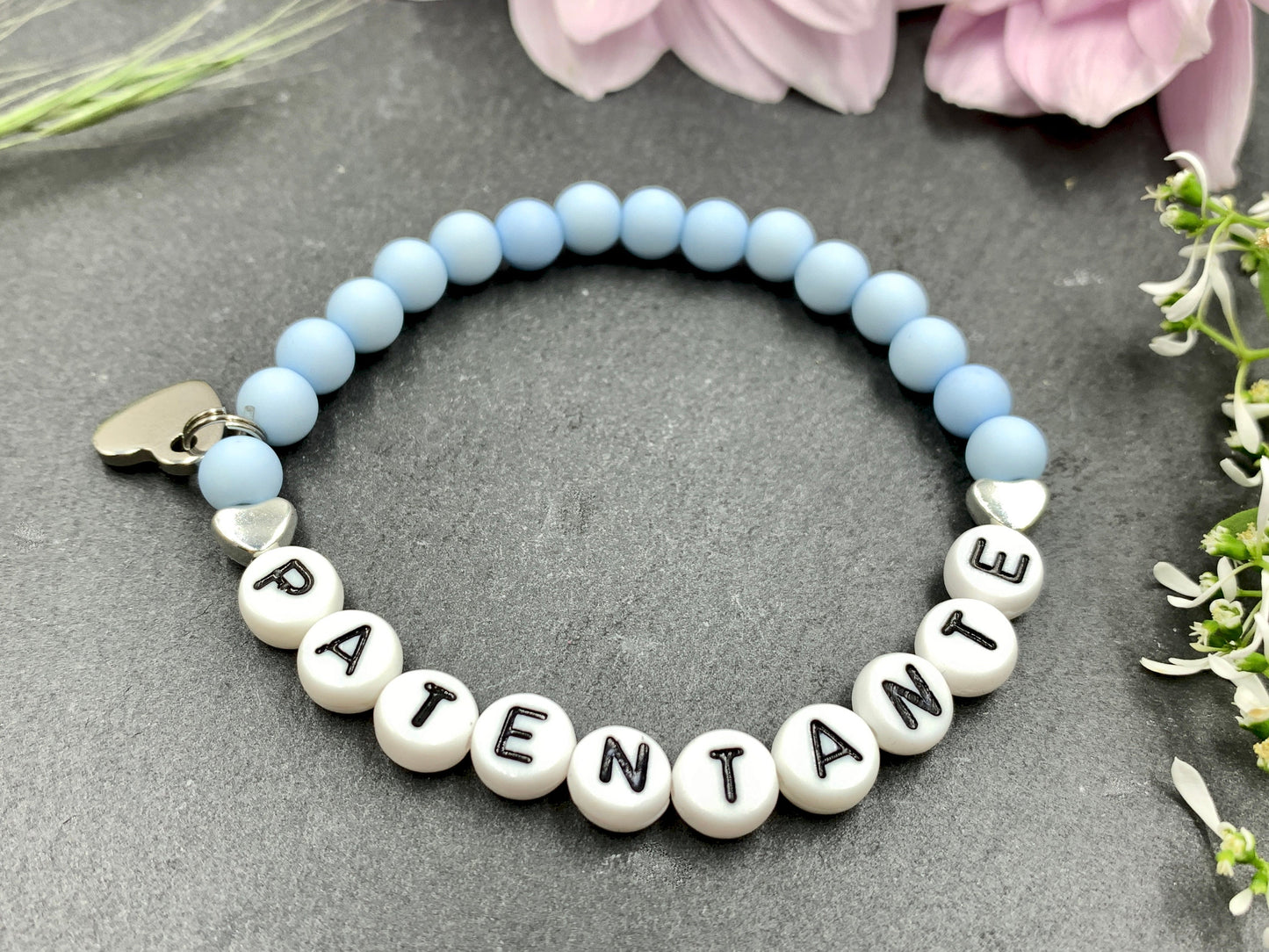Armband Patentante Hellblau Acrylperlen 6 mm - Geschenk Erinnerung Patenschaft und Taufe Taufgeschenk - viele Farben - Frage Patenschaft