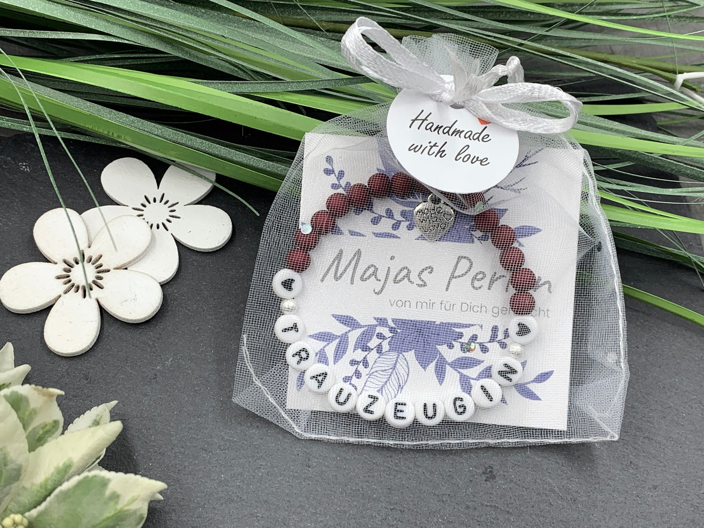 Armband Trauzeugin Bordeaux - Perlen Acryl 6 mm - Geschenk Team Braut - Willst du meine Trauzeugin sein? - Hochzeit und JGA - Wunschfarbe