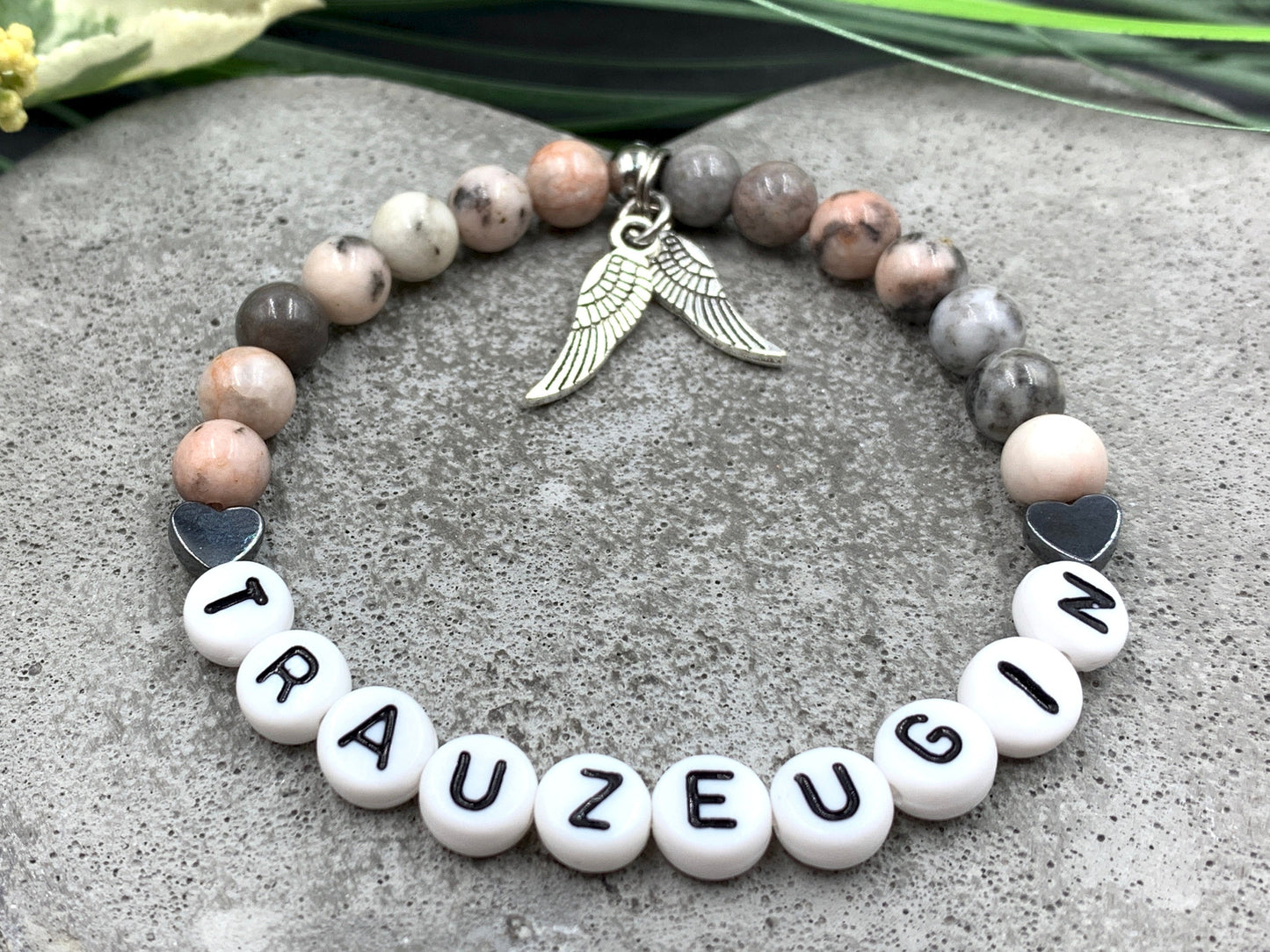 Armband Trauzeugin Zebra Jaspis echte Natursteine - Geschenk Brautjungfer Braut JGA Hochzeit heiraten - viele Edelsteine personalisierbar