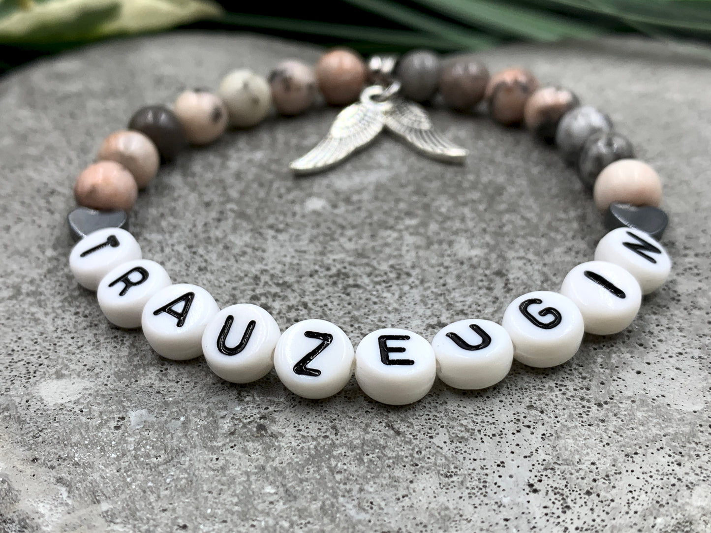 Armband Trauzeugin Zebra Jaspis echte Natursteine - Geschenk Brautjungfer Braut JGA Hochzeit heiraten - viele Edelsteine personalisierbar