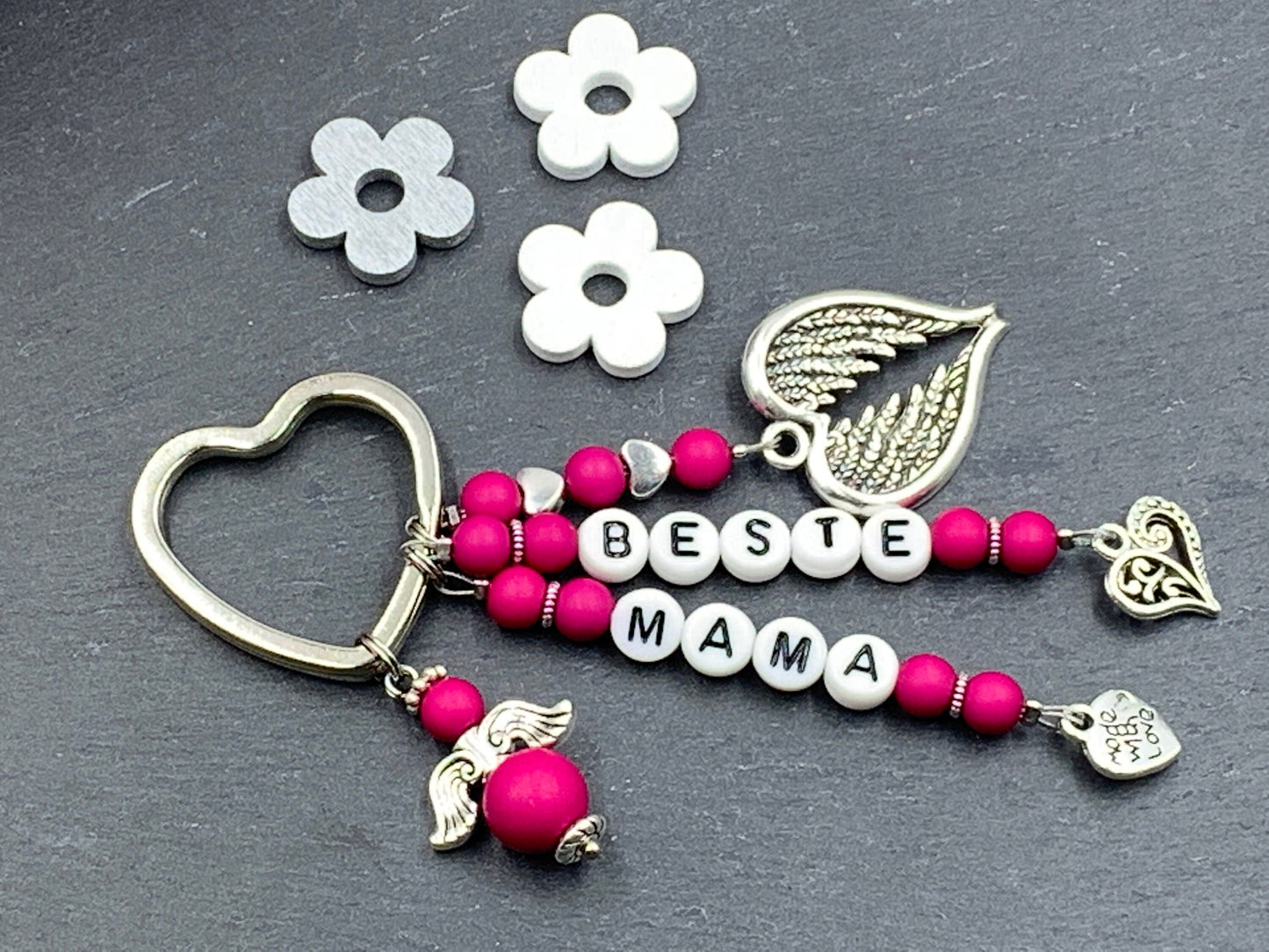 Schlüsselanhänger Beste Mama Acryl Oliv - Geschenk Mutter Großmutter Geburt Liebe - personalisierbar viele Farben - Edelsteine möglich