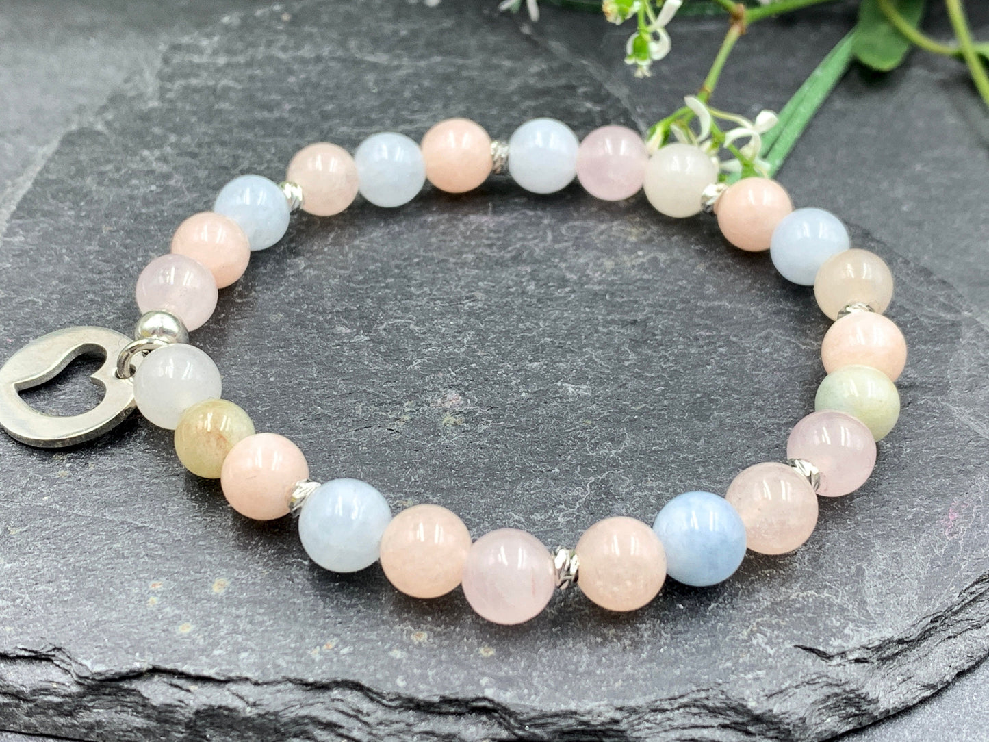 Perlenarmband Morganit echt 6mm - Facettenperlen echt Platiniert - spirituelles Armband Harmonie Liebe - Geschenk Freundin Lieblingsmensch