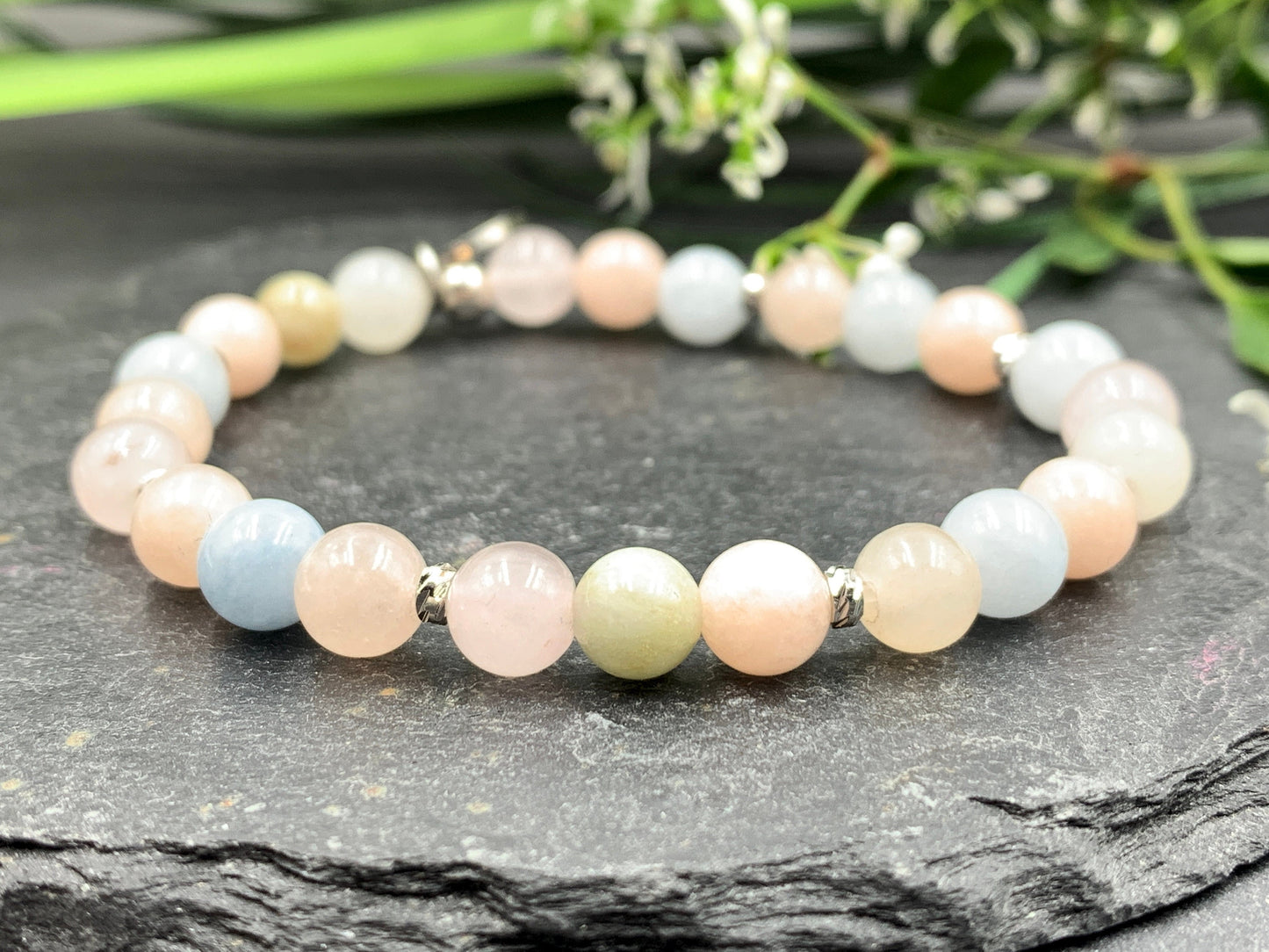 Perlenarmband Morganit echt 6mm - Facettenperlen echt Platiniert - spirituelles Armband Harmonie Liebe - Geschenk Freundin Lieblingsmensch