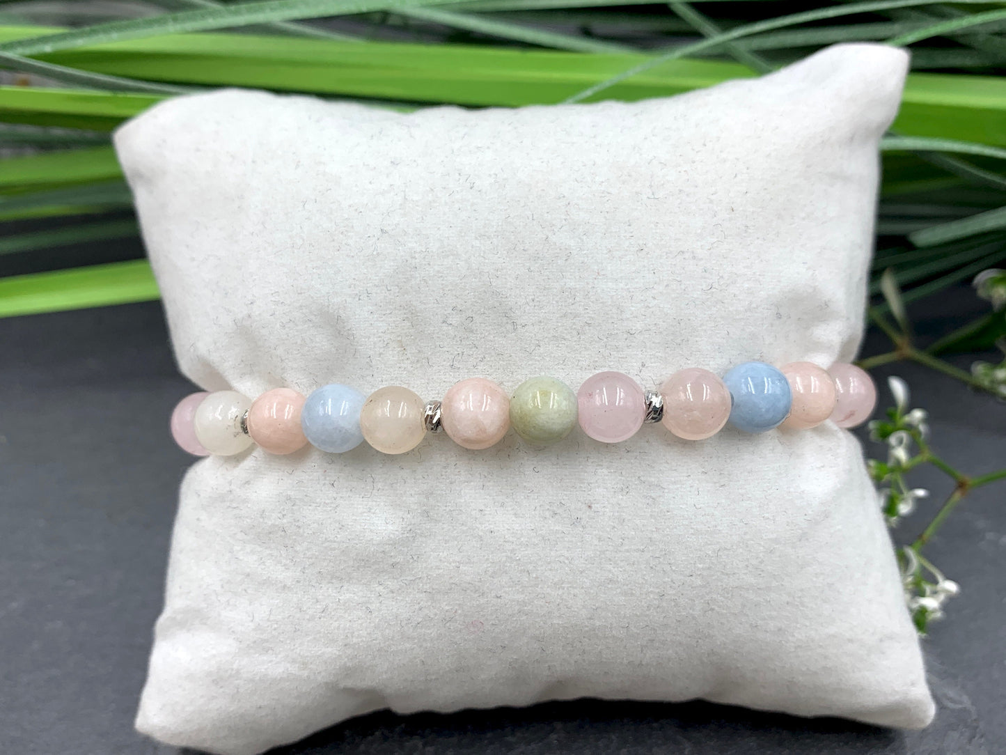Perlenarmband Morganit echt 6mm - Facettenperlen echt Platiniert - spirituelles Armband Harmonie Liebe - Geschenk Freundin Lieblingsmensch
