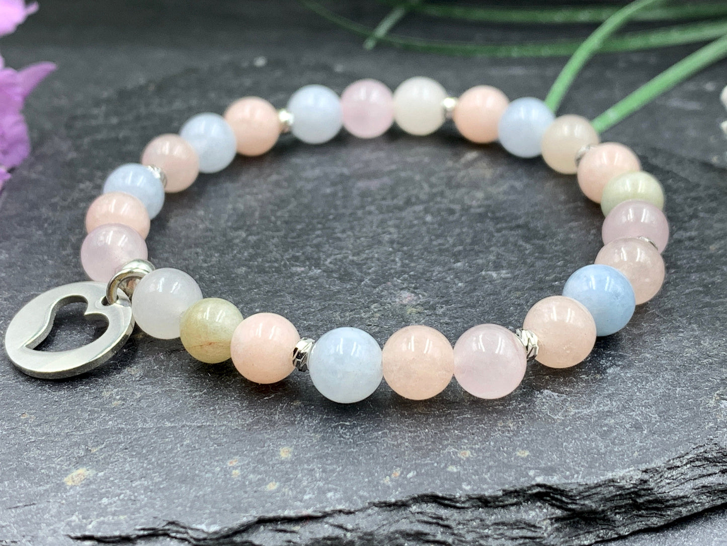 Perlenarmband Morganit echt 6mm - Facettenperlen echt Platiniert - spirituelles Armband Harmonie Liebe - Geschenk Freundin Lieblingsmensch