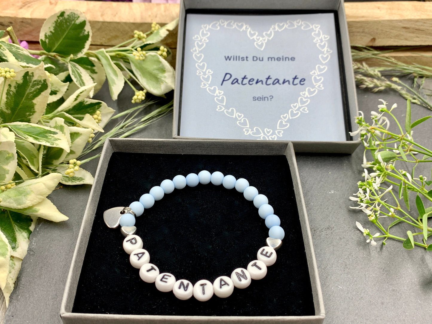 Armband Patentante Hellblau Acrylperlen 6 mm - Geschenk Erinnerung Patenschaft und Taufe Taufgeschenk - viele Farben - Frage Patenschaft