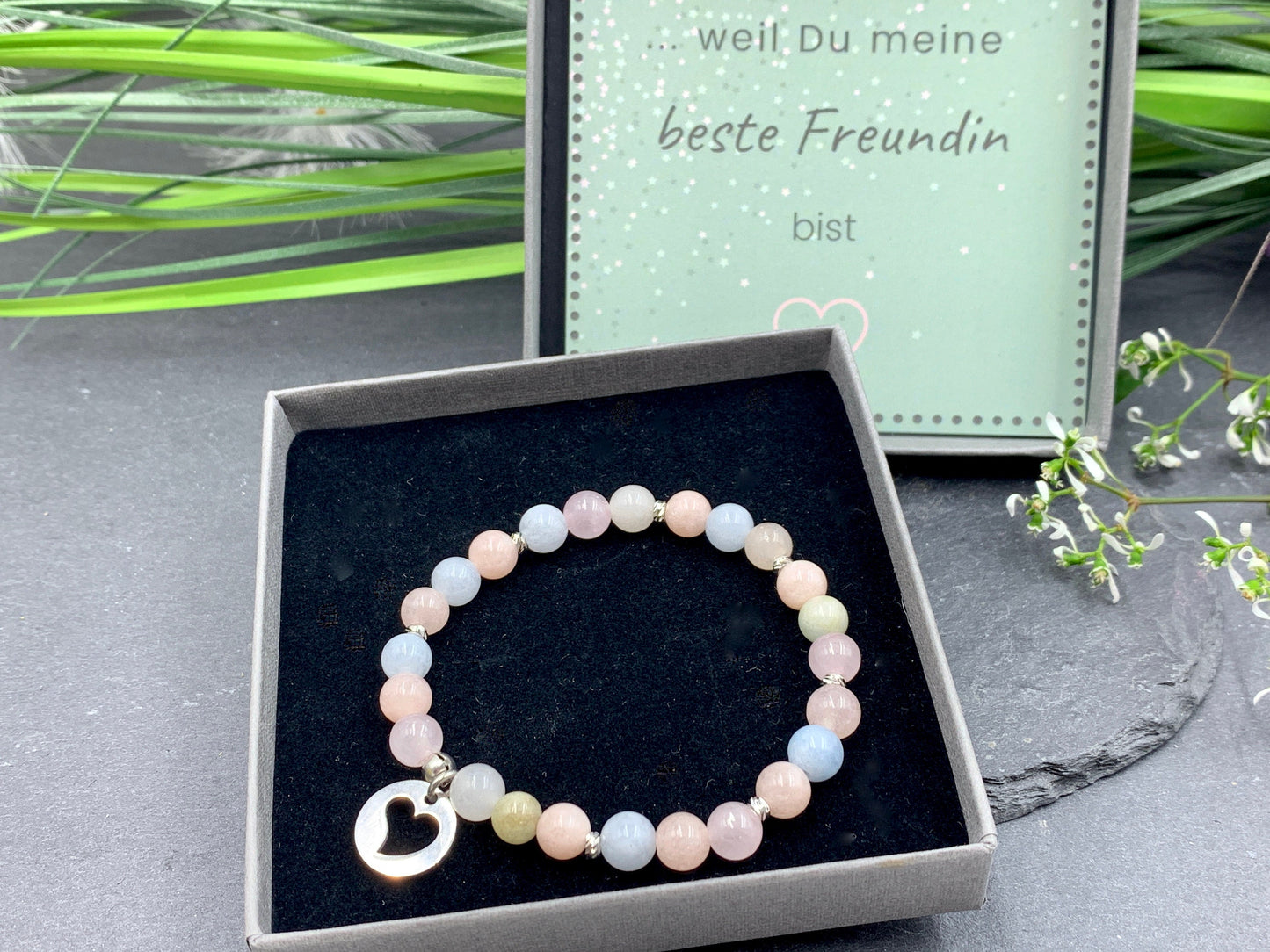 Perlenarmband Morganit echt 6mm - Facettenperlen echt Platiniert - spirituelles Armband Harmonie Liebe - Geschenk Freundin Lieblingsmensch