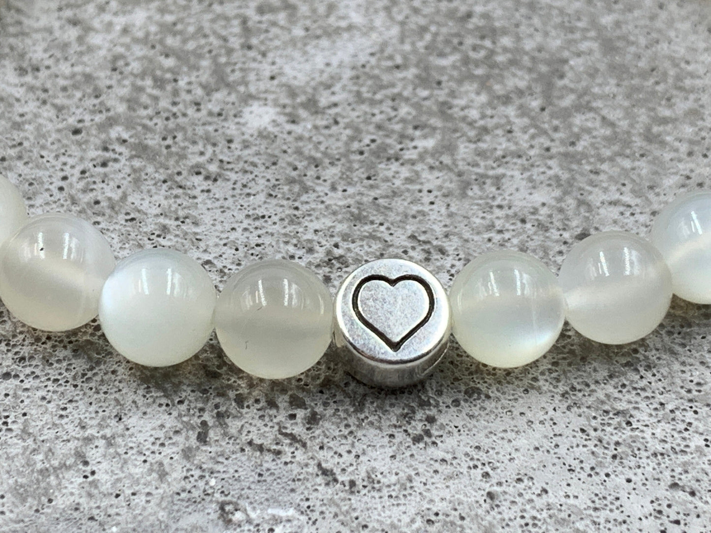 Armband Mondstein echter Naturstein mit Herz DQ - Silber Gold Roségold Gunmetal - spirituelles Armband - Geschenk Liebe Glück Freundin