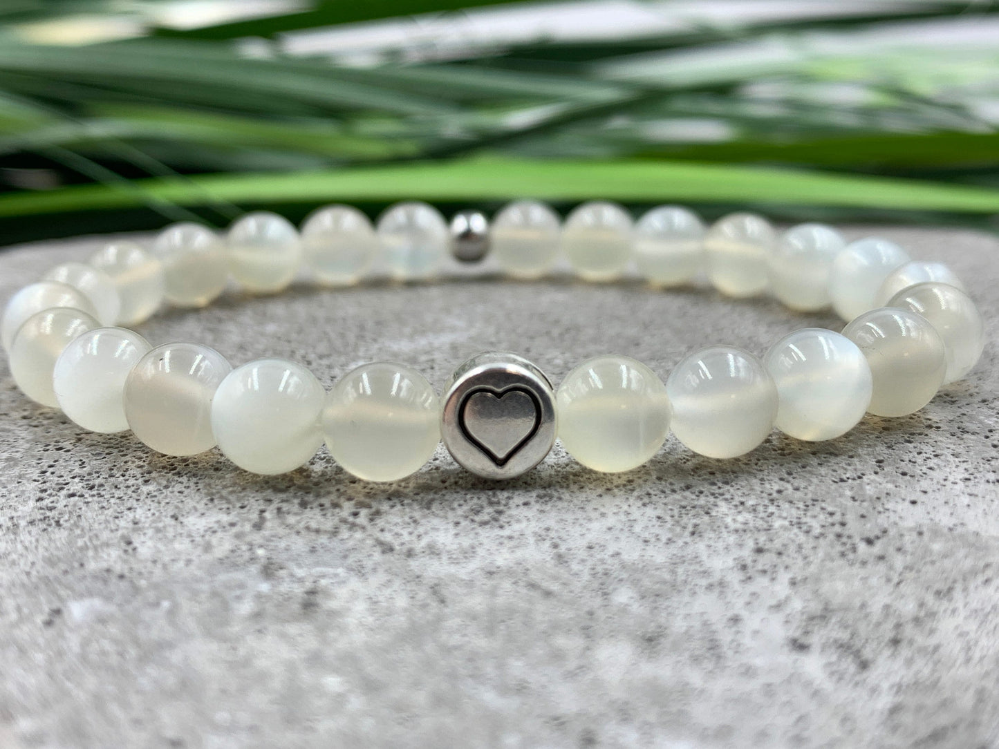 Armband Mondstein echter Naturstein mit Herz DQ - Silber Gold Roségold Gunmetal - spirituelles Armband - Geschenk Liebe Glück Freundin