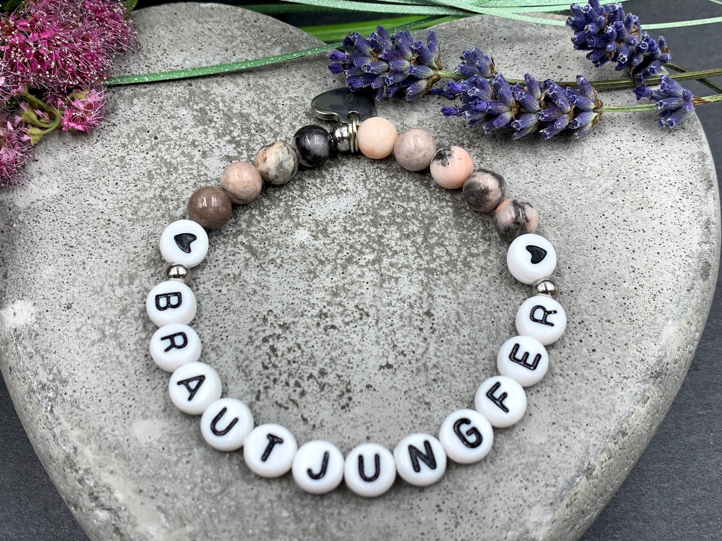 Armband Brautjungfer Zebra Jaspis - Andenken an Hochzeit Erinnerungsarmband Frage Trauzeugin Team Braut JGA heiraten - personalisierbar
