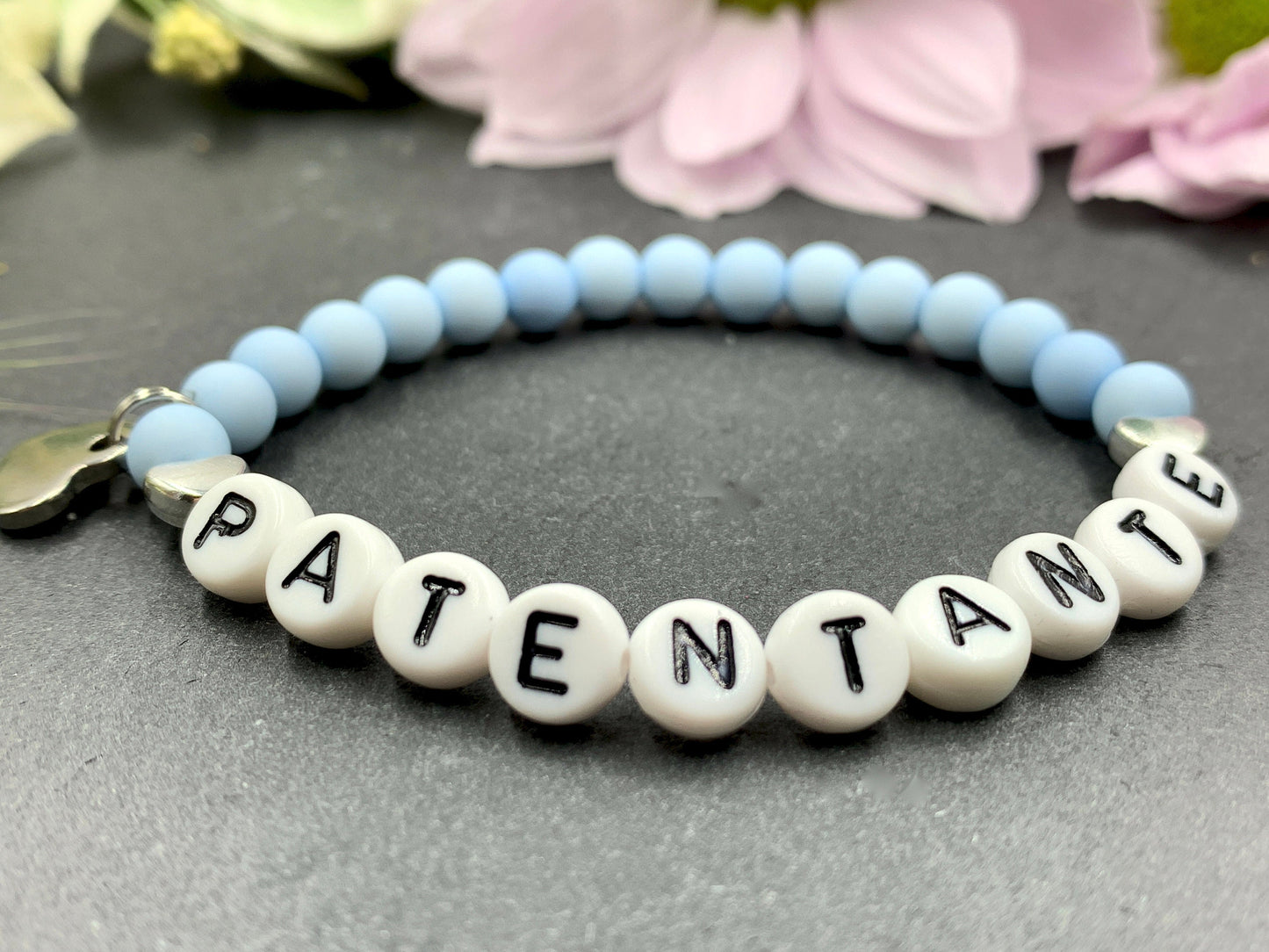 Armband Patentante Hellblau Acrylperlen 6 mm - Geschenk Erinnerung Patenschaft und Taufe Taufgeschenk - viele Farben - Frage Patenschaft