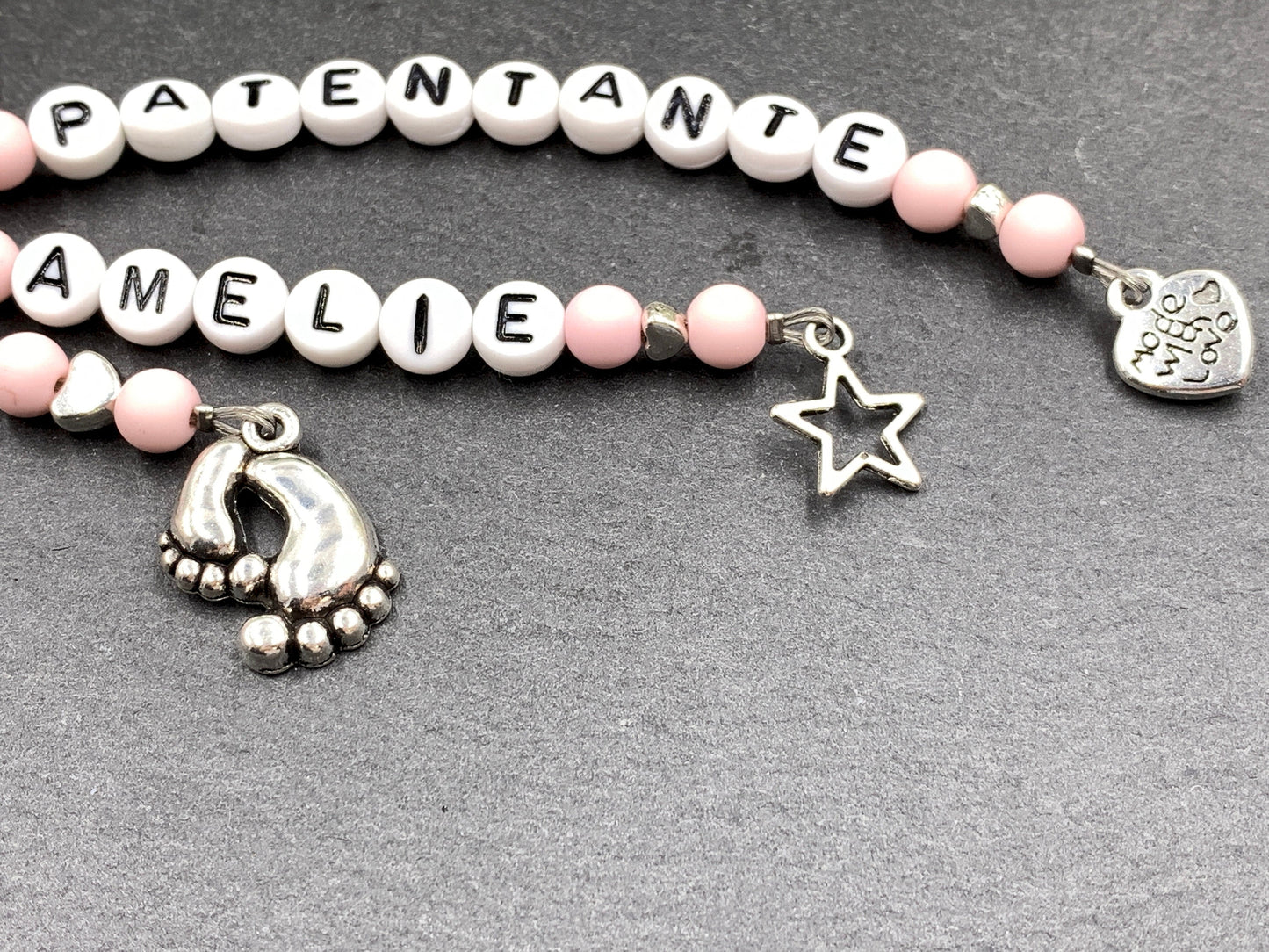 Schlüsselanhänger Patentante Acryl 6 mm Rosa - Edelsteine möglich - Willst du Patin werden? - Geschenk für Patenschaft und Taufe - anpassbar
