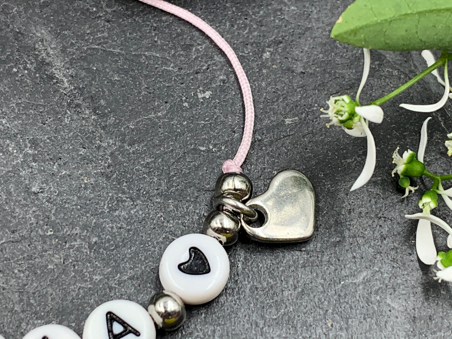 Armband Makramee Emilia Rosa Perlen Edelstahl Größe einstellbar - Geschenk Mädchen Kinderarmband Namensarmband Lieblingsmensch viele Farben