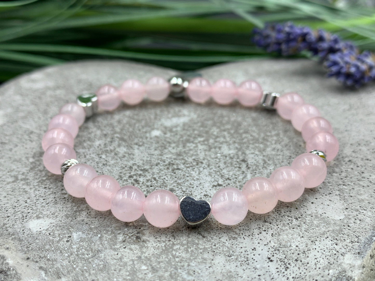 Armband Rosenquarz echt Herzen Platiniert - Geschenk Liebe Freundin Herz- verschiedene Edelsteine - personalierbar