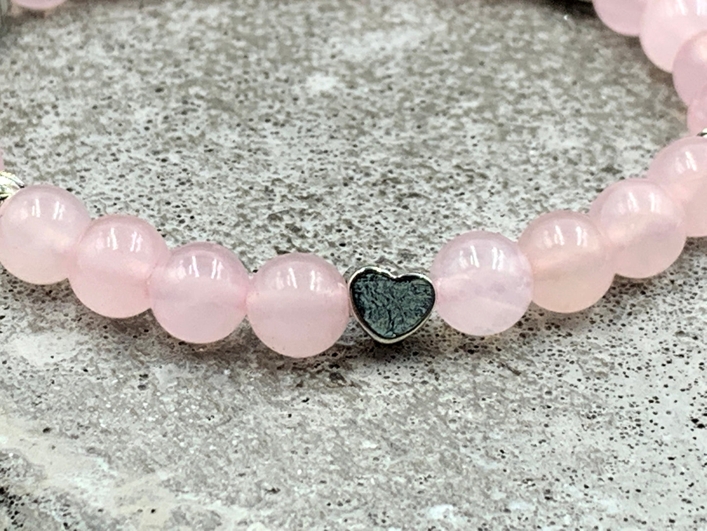 Armband Rosenquarz echt Herzen Platiniert - Geschenk Liebe Freundin Herz- verschiedene Edelsteine - personalierbar