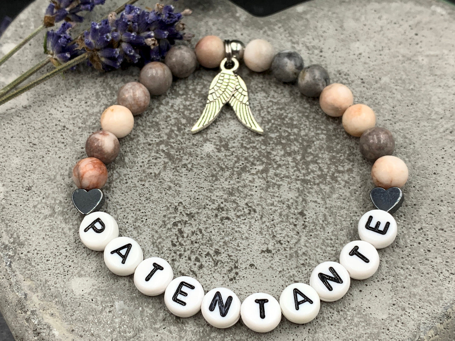 Armband Patentante Zebra Jaspis - Geschenk Patenschaft Andenken Taufe Erinnerungsarmband Taufe - Wunschedelstein - personalisiertbar