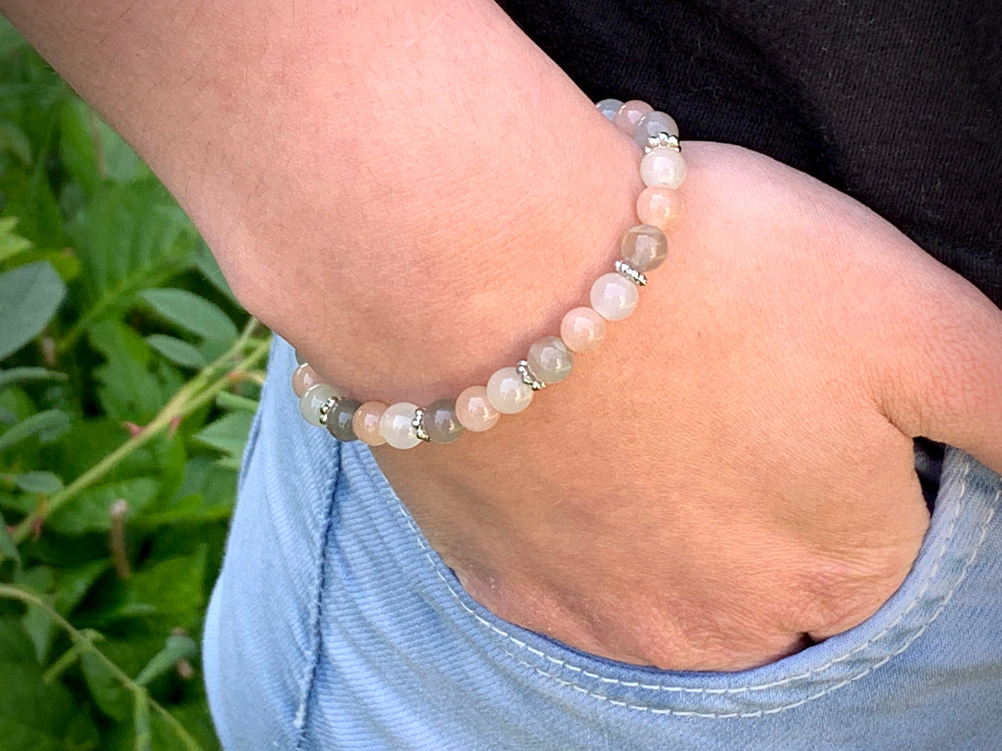 Armband Mondstein verschiedene Varianten mit Lebensbaum - Daisyperle echt Platiniert - Weiblichkeit Selbstliebe esoterisches Perlenarmband