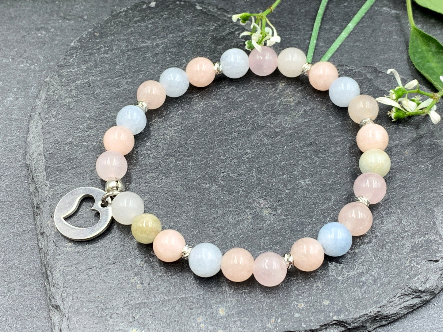 Perlenarmband Morganit echt 6mm - Facettenperlen echt Platiniert - spirituelles Armband Harmonie Liebe - Geschenk Freundin Lieblingsmensch