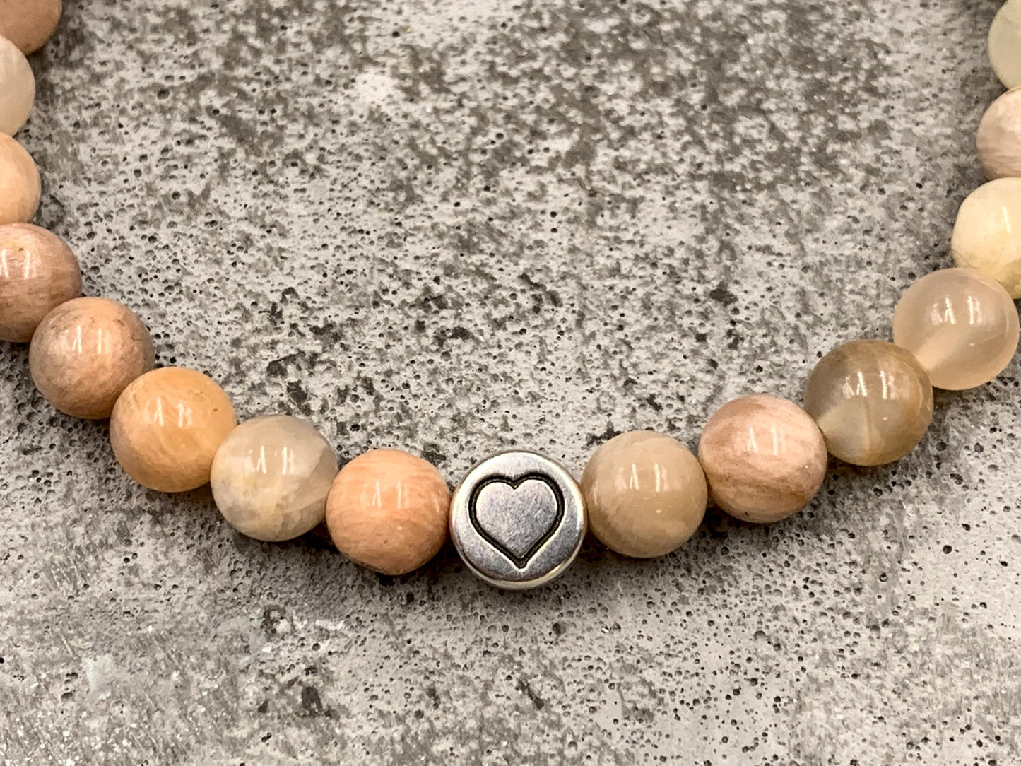 Armband Sonnenstein echter Naturstein mit Herz DQ - Silber Gold Roségold Gunmetal - spirituelles Armband - Geschenk Liebe Glück Freundin