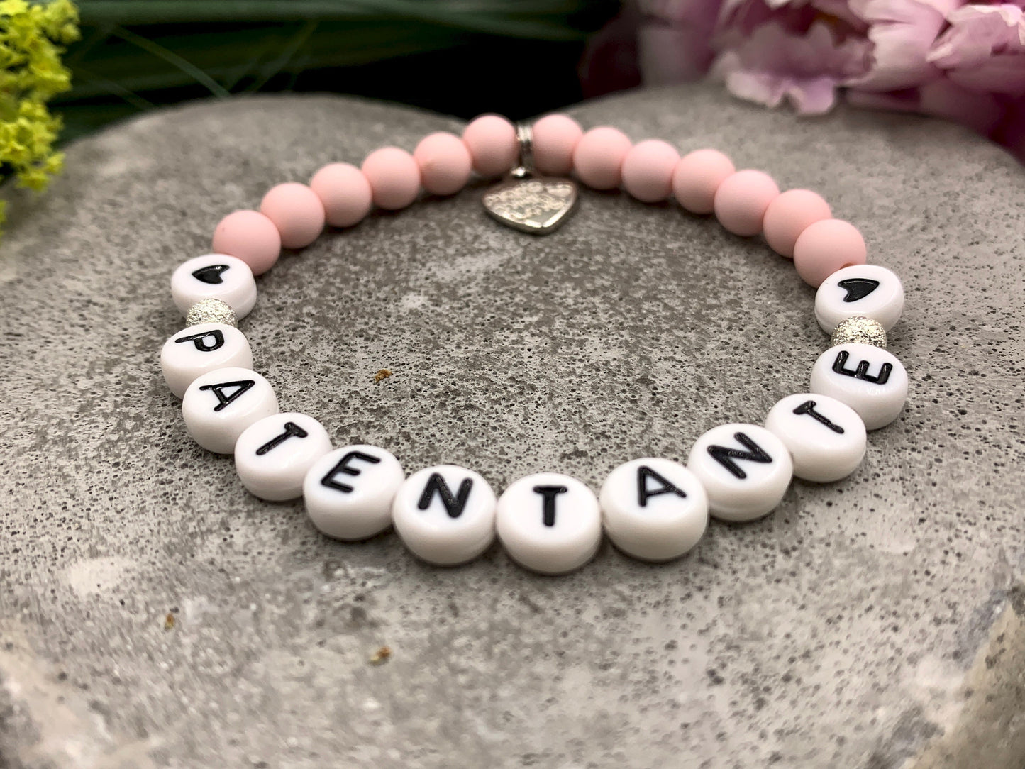 Armband Patentante Zartrosa Acrylperlen 6 mm - Geschenk Erinnerung Patenschaft und Taufe Taufgeschenk - viele Farben - Frage Patenschaft