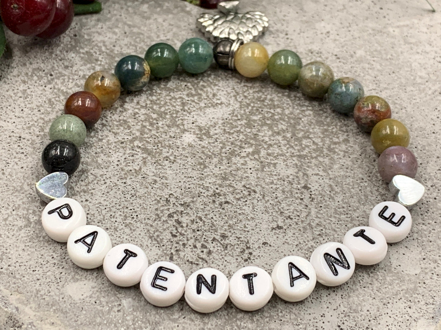 Armband Patentante Indischer Achat - Geschenk für Patin Patenschaft Taufgeschenk Andenken an Taufe - viele Edelsteine personalisierbar