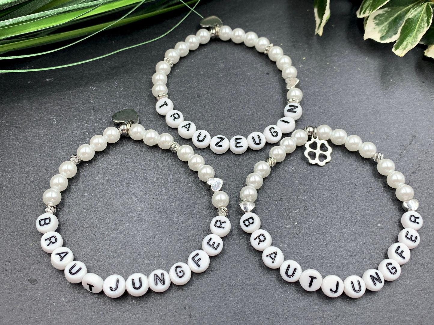 Perlenarmband Braut Weiß gewachste Glasperlen Perlmuttimitat Herz Platiniert Brautschmuck Perlenarmband Hochzeit Erinnerungsarmband heiraten