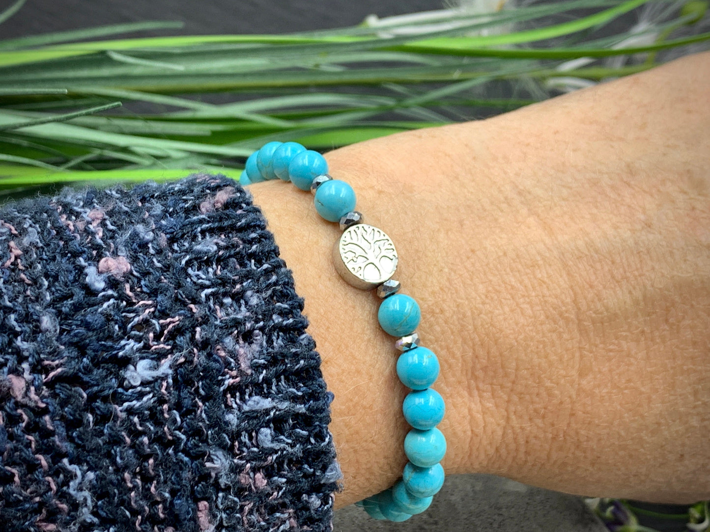 Armband Lebensbaum Türkis Hämatit - Geburtsstein Dezember - Perlen 6 mm - Rosenquarz Amazonit Granat uvm. - Geschenk Liebe Mama Geburtstag