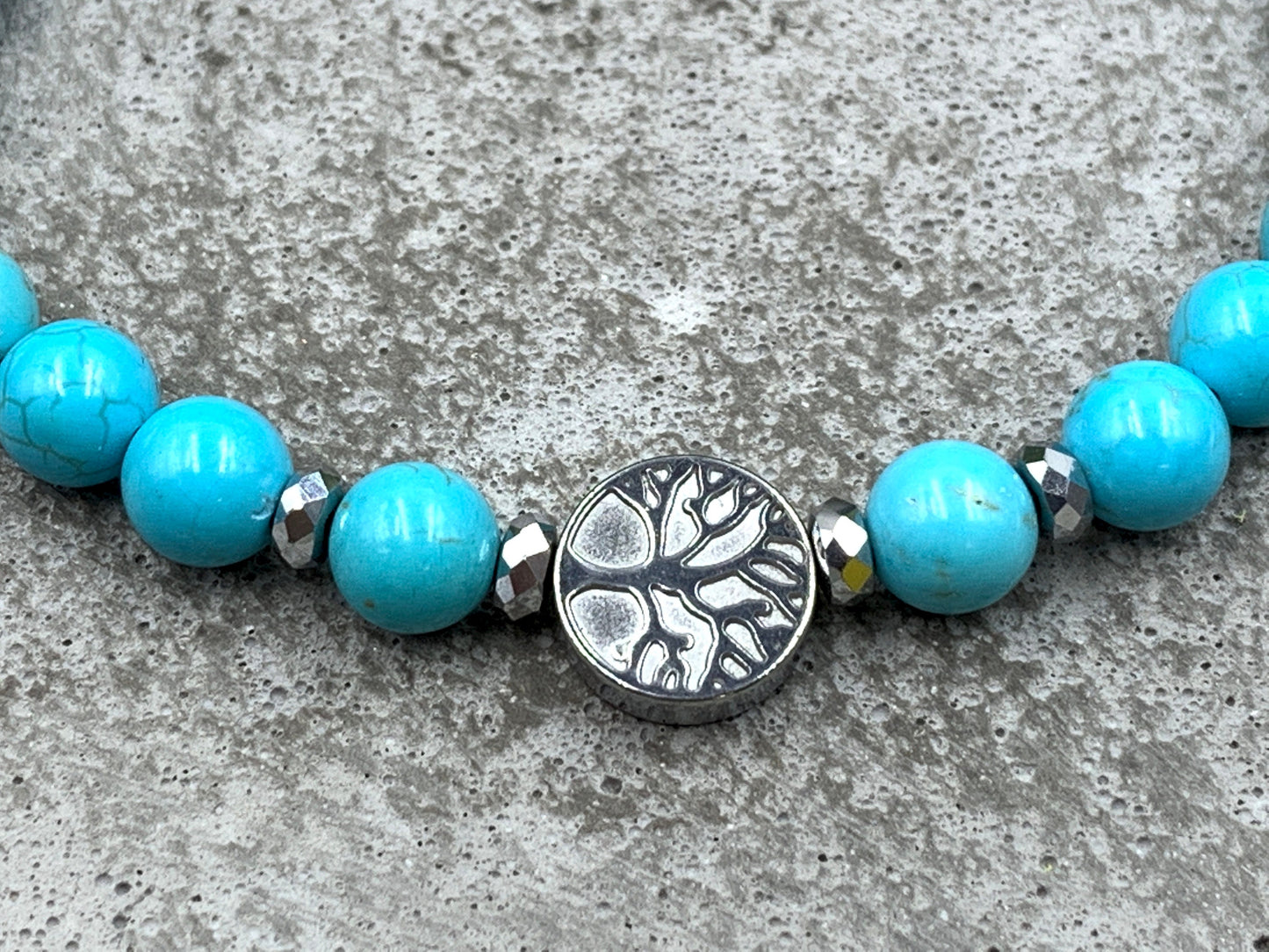 Armband Lebensbaum Türkis Hämatit - Geburtsstein Dezember - Perlen 6 mm - Rosenquarz Amazonit Granat uvm. - Geschenk Liebe Mama Geburtstag