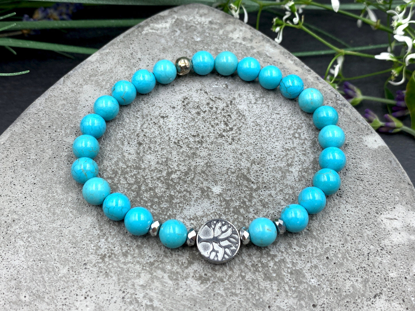 Armband Lebensbaum Türkis Hämatit - Geburtsstein Dezember - Perlen 6 mm - Rosenquarz Amazonit Granat uvm. - Geschenk Liebe Mama Geburtstag
