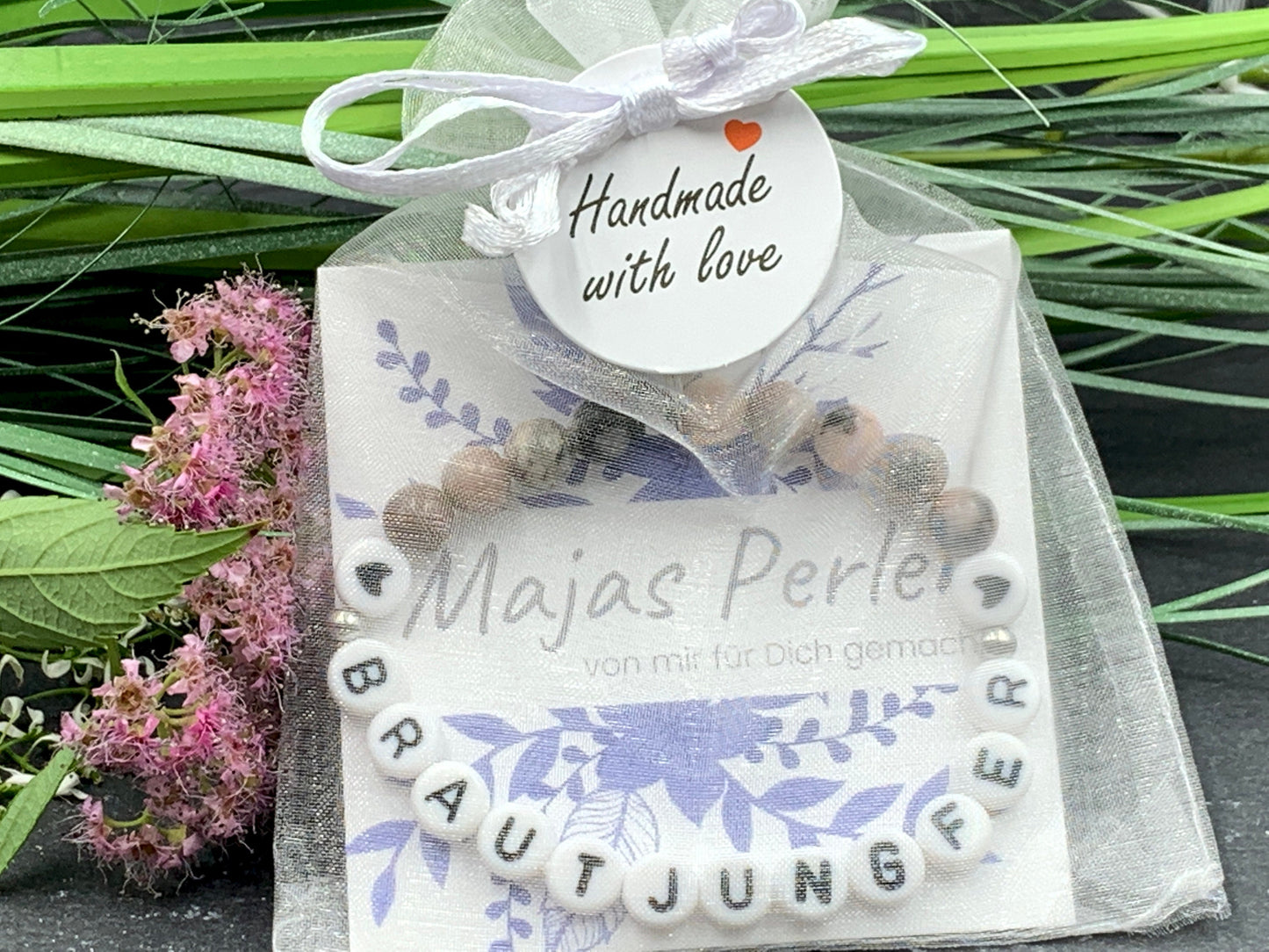 Armband Brautjungfer Zebra Jaspis - Andenken an Hochzeit Erinnerungsarmband Frage Trauzeugin Team Braut JGA heiraten - personalisierbar