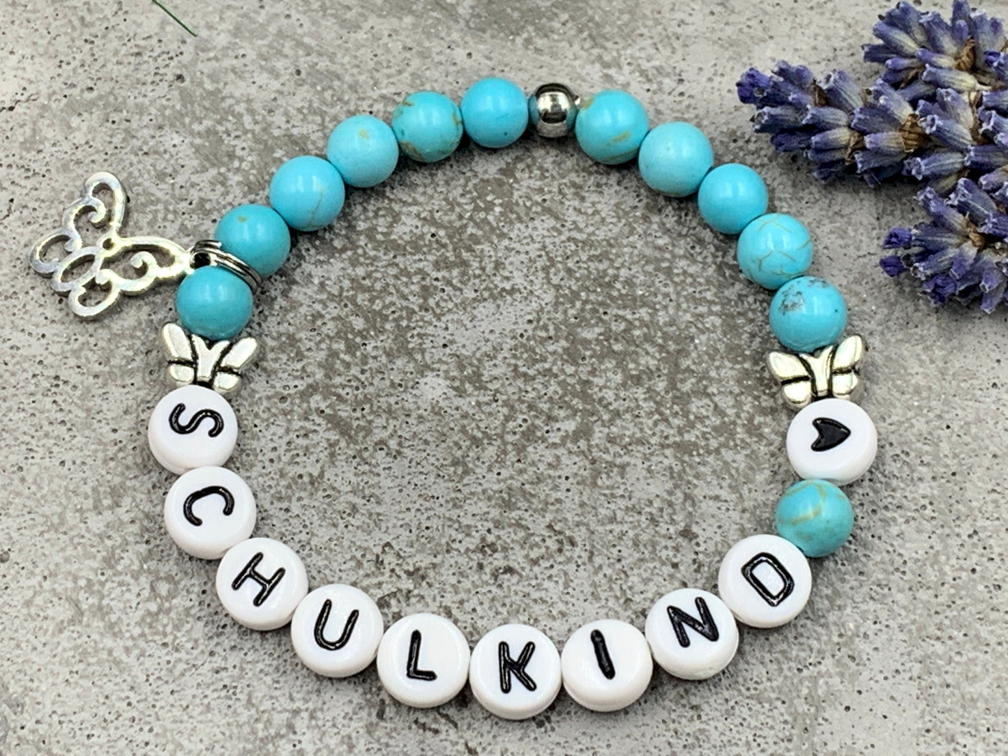 Armband Schulkind Türkis - Glücksbringer Perlenarmband erster Schultag Geschenk Einschulung - Edelstein wählbar - personalisierbar