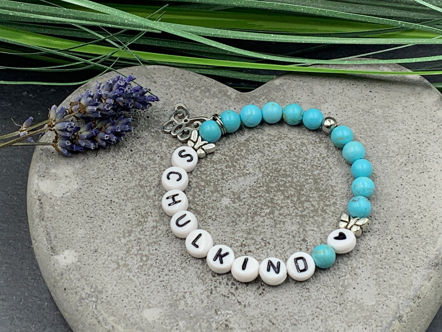Armband Schulkind Türkis - Glücksbringer Perlenarmband erster Schultag Geschenk Einschulung - Edelstein wählbar - personalisierbar
