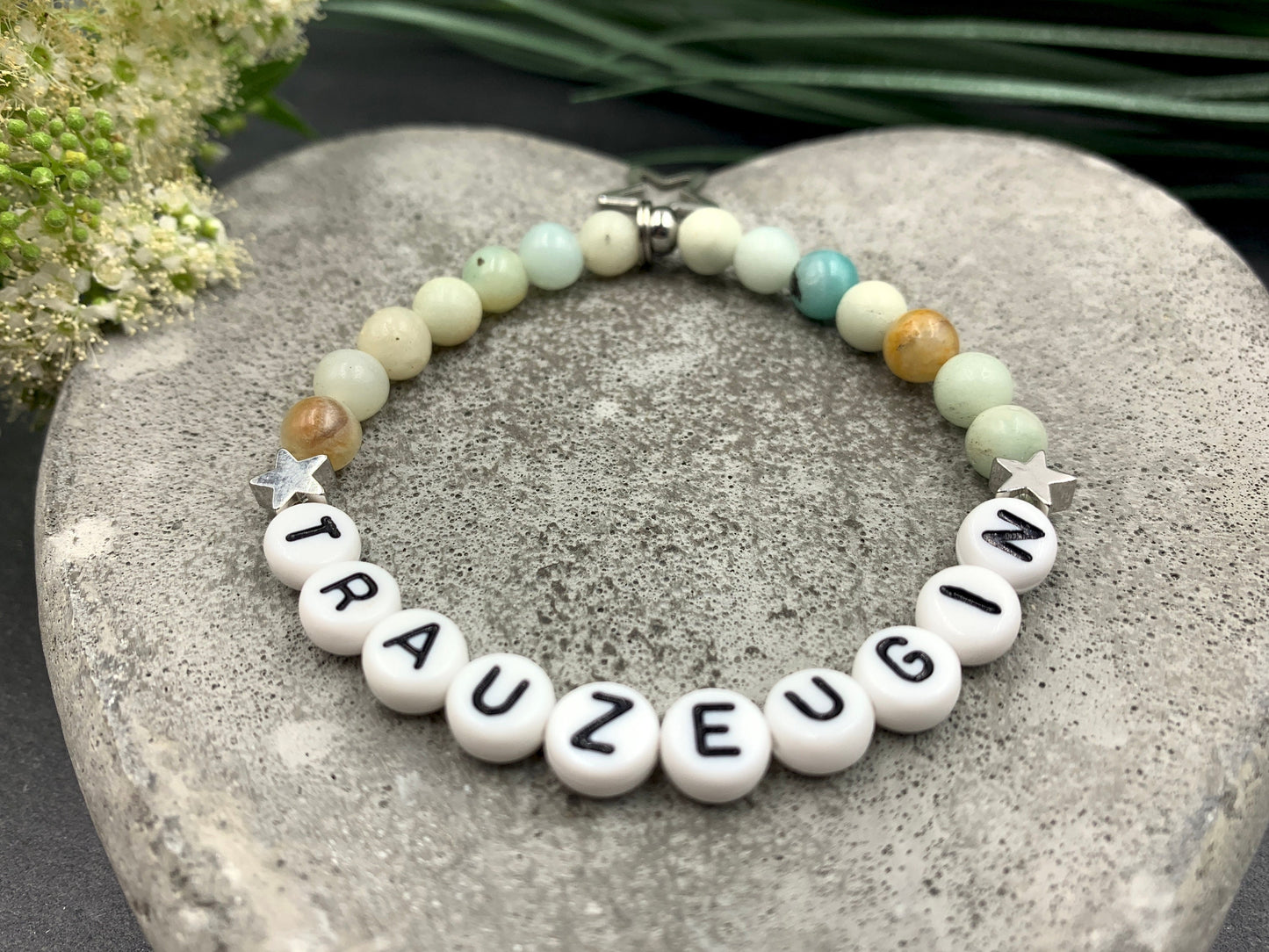 Armband Amazonit Trauzeugin Sterne echt Platiniert - Geschenk Brautjungfer Team Braut JGA heiraten - viele Edelsteine personalisierbar