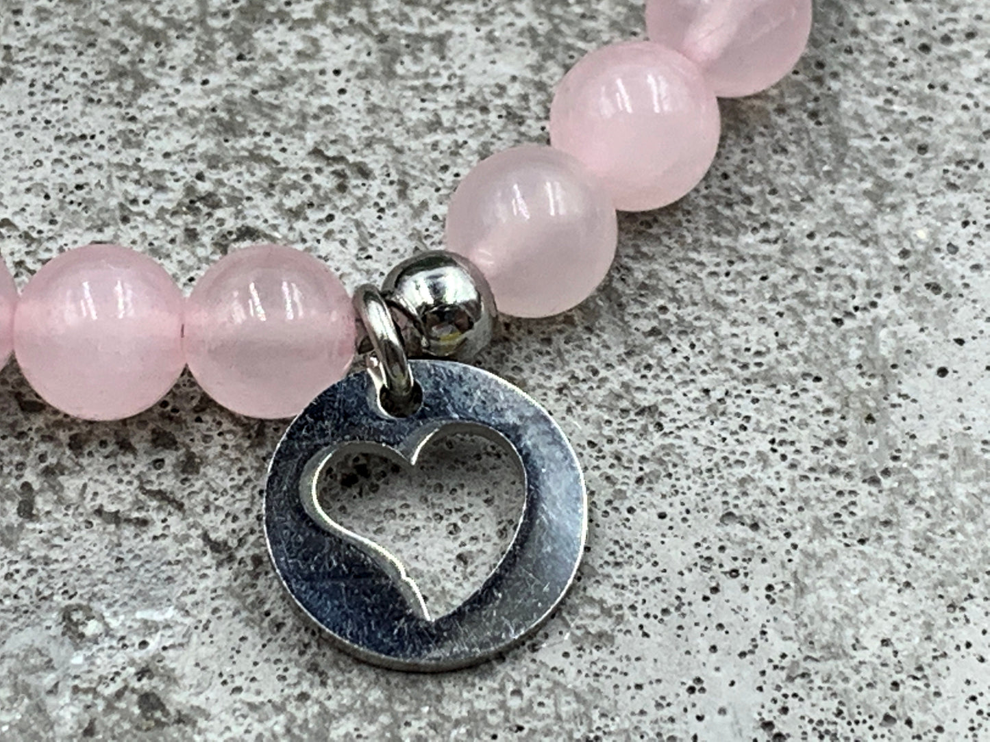 Armband Rosenquarz echt Herzen Platiniert - Geschenk Liebe Freundin Herz- verschiedene Edelsteine - personalierbar