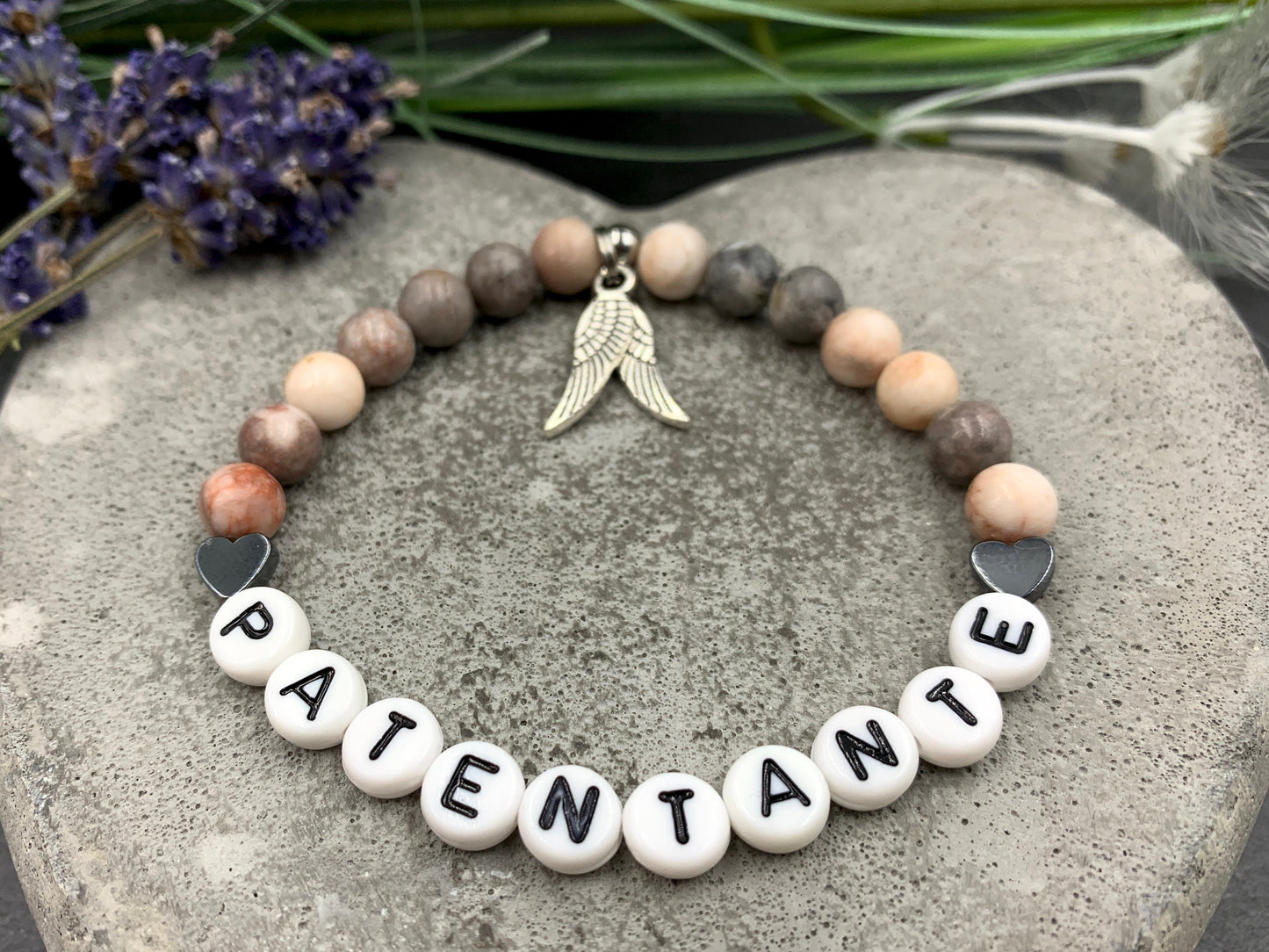 Armband Patentante Zebra Jaspis - Geschenk Patenschaft Andenken Taufe Erinnerungsarmband Taufe - Wunschedelstein - personalisiertbar