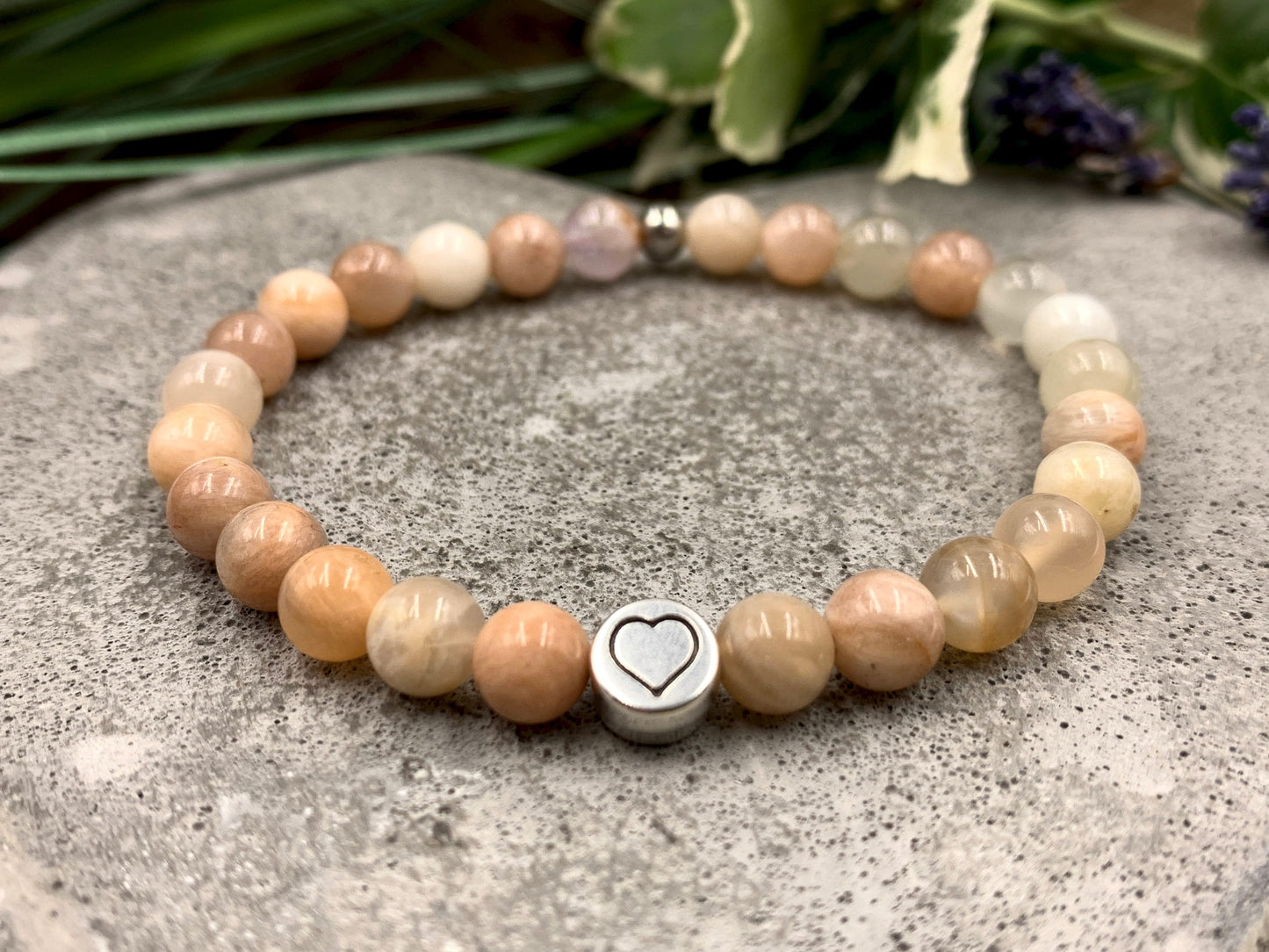 Armband Sonnenstein echter Naturstein mit Herz DQ - Silber Gold Roségold Gunmetal - spirituelles Armband - Geschenk Liebe Glück Freundin