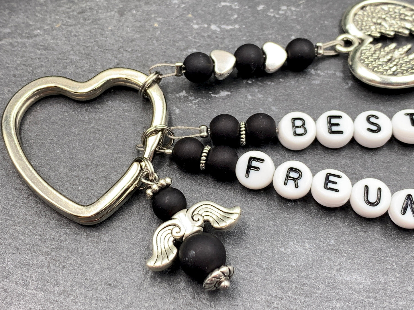 Schlüsselanhänger Beste Freundin Perlen Acryl Schwarz - Geschenk Liebe Lieblingsmensch Freundschaft - anpassbar - echte Edelsteine möglich