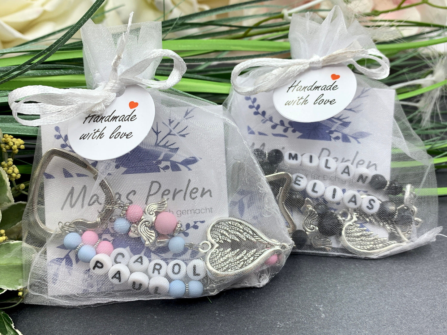Schlüsselanhänger Beste Freundin Perlen Acryl Schwarz - Geschenk Liebe Lieblingsmensch Freundschaft - anpassbar - echte Edelsteine möglich