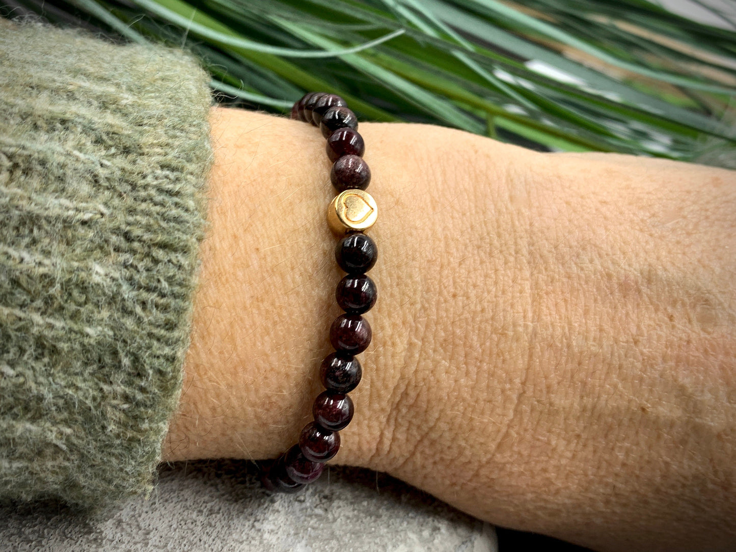 Armband Makramee Granat echter Naturstein Makramee - Herz DQ Roségold - Silber Gold Gunmetal - spirituelles Armband - Geschenk Liebe Glück