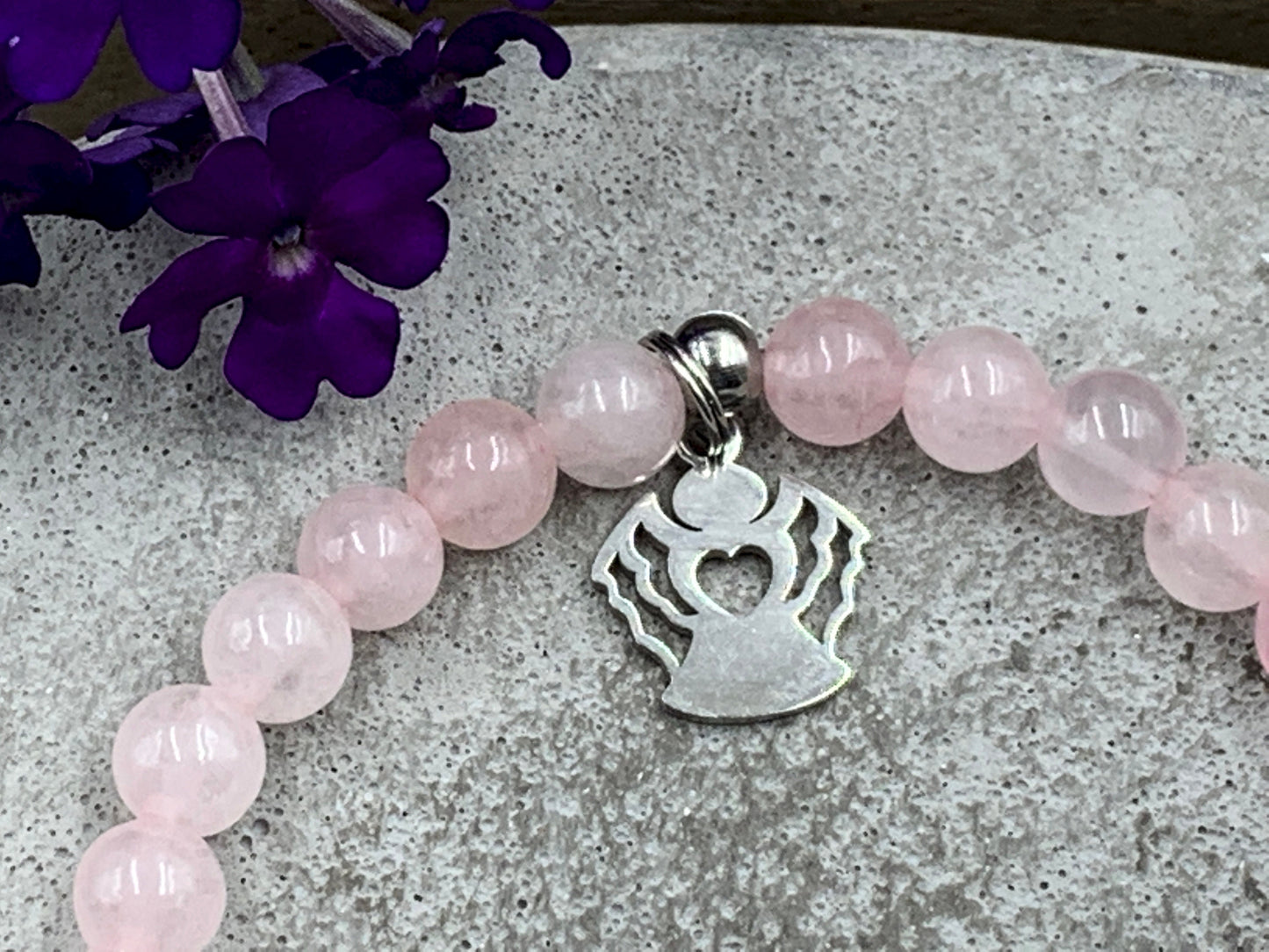 Armband Rosenquarz beloved - Herzen Platiniert - Geschenk Liebe Freundschaft Glück Lieblingsmensch - Wunschedelstein personalisierbar