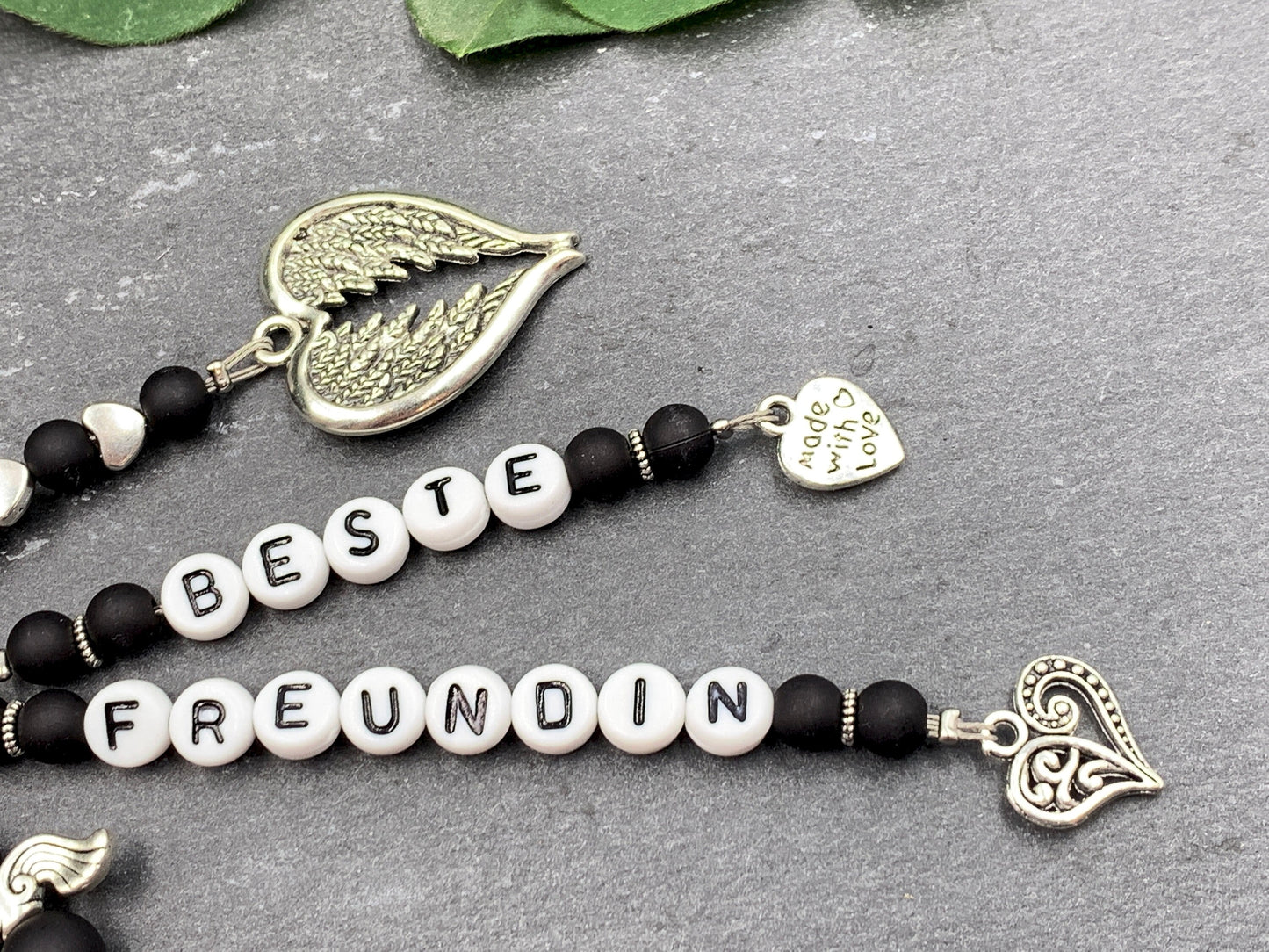 Schlüsselanhänger Beste Freundin Perlen Acryl Schwarz - Geschenk Liebe Lieblingsmensch Freundschaft - anpassbar - echte Edelsteine möglich